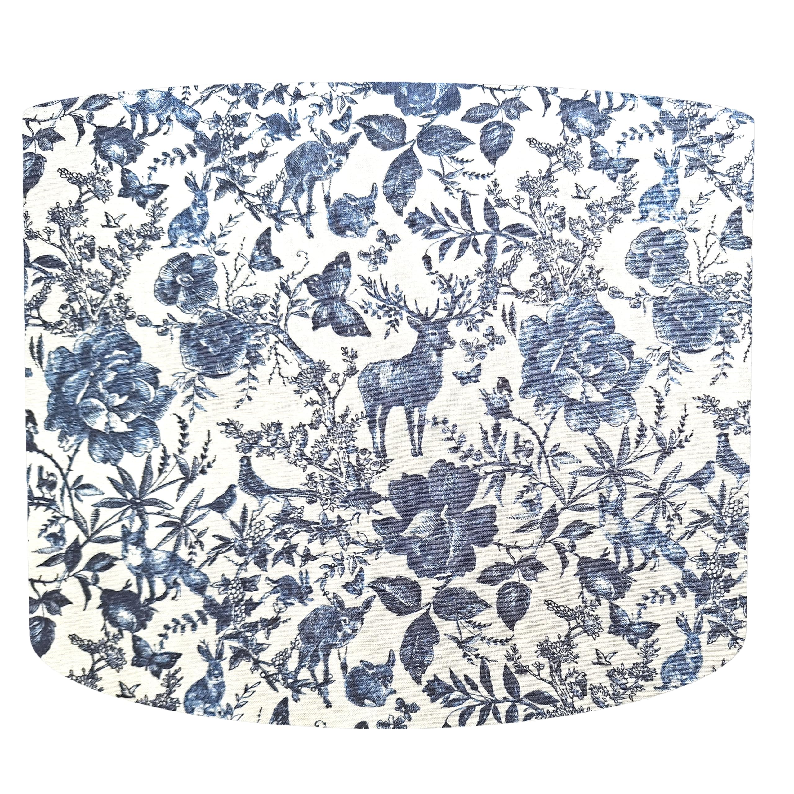 Handmade Blue and White Woodland Drum Lampshade, Rustic Style