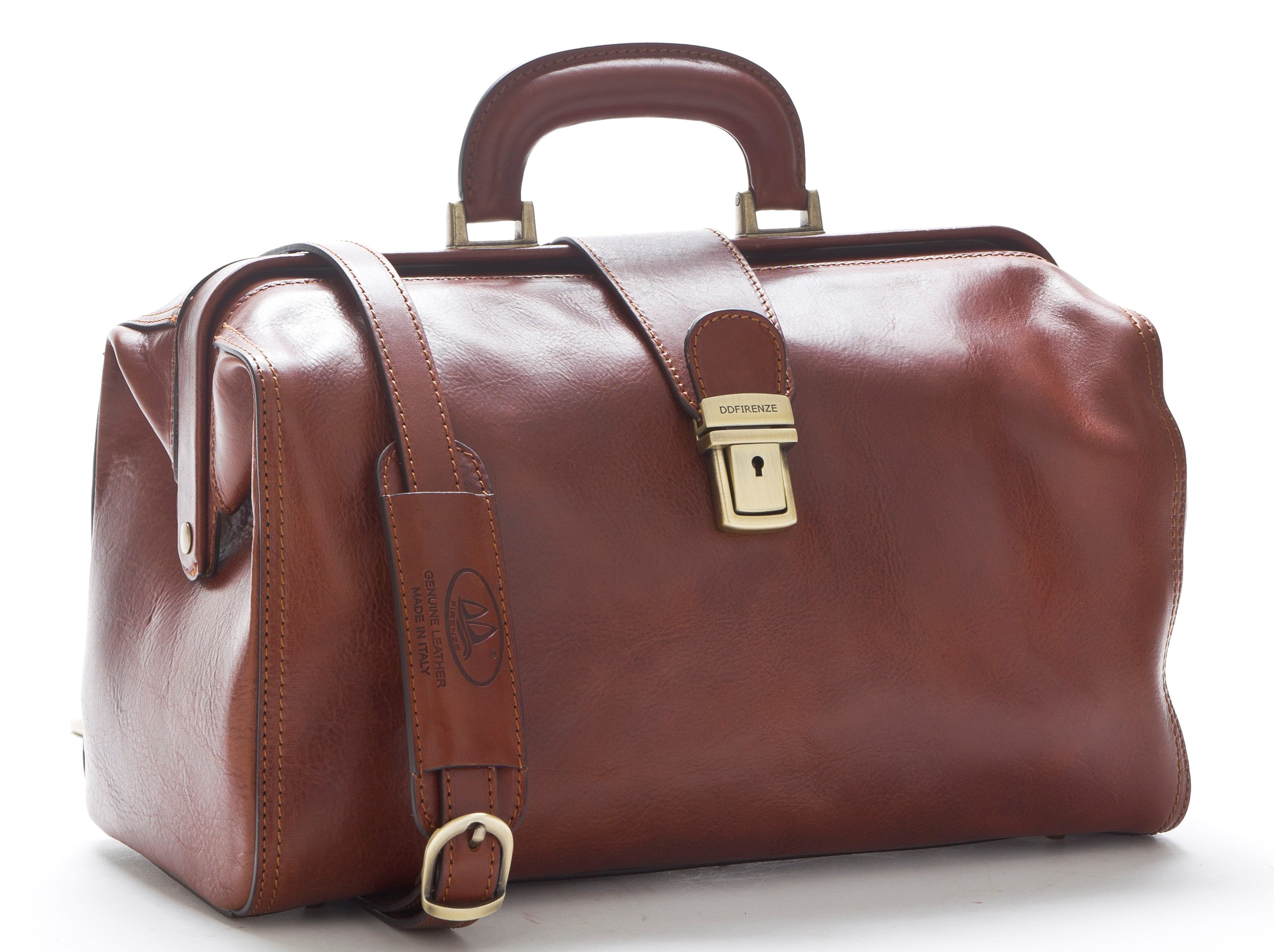 Sac Médecin En Cuir Véritable, Double-fond Cognac - Maroquinerie Fait En Italie - Cartable