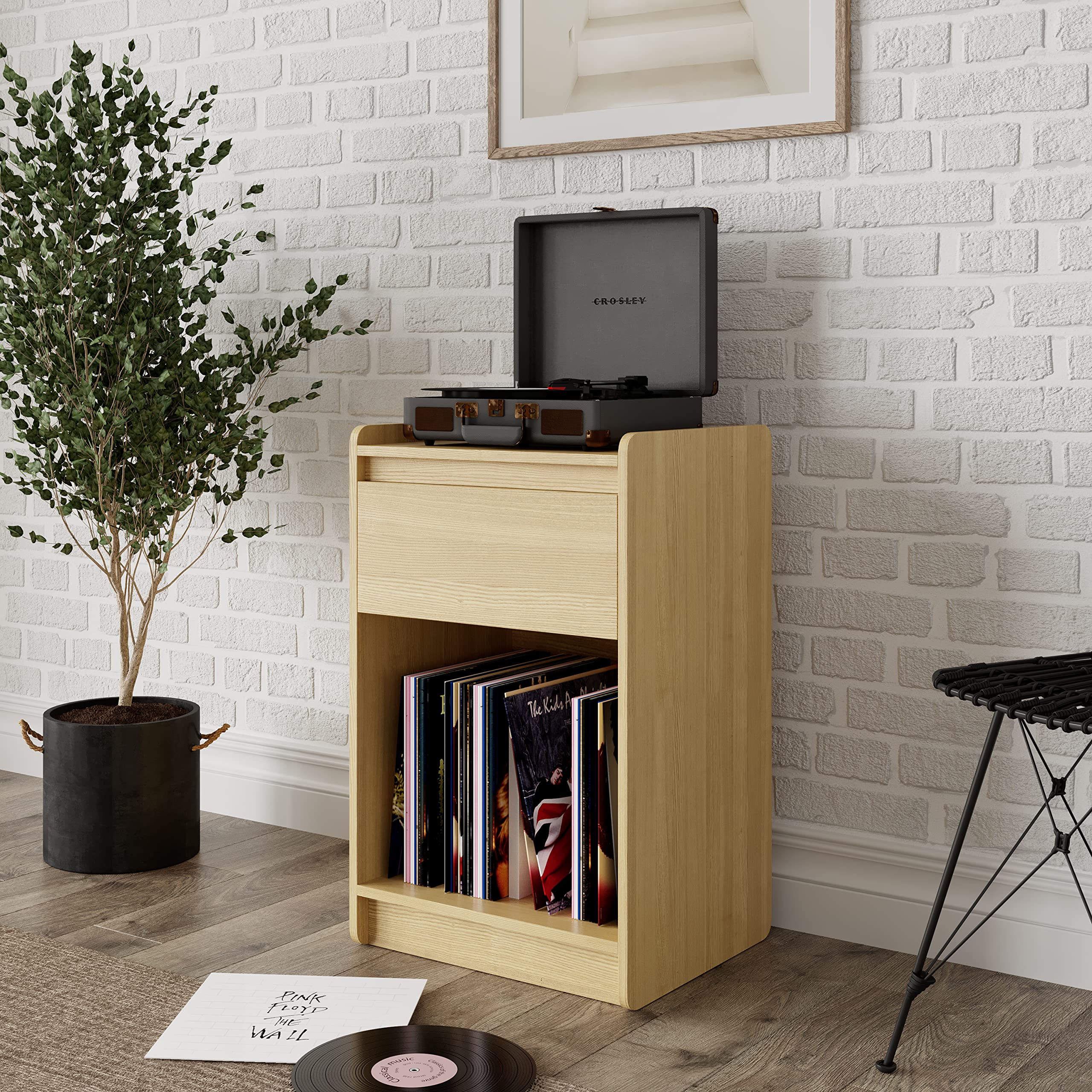 Dorel Home Light/White Oslo Turntable Stand Oak