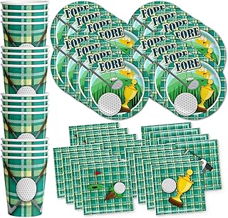Golf Sports Birthday Party Supplies Set Plates Napkins Cups Tableware Kit for 16