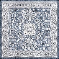 Vista 3 de Unique Loom Outdoor Aztec Collection Alfombra de área, Chalca (7 pies 10 pulgadas, cuadrada, azul/marfil)