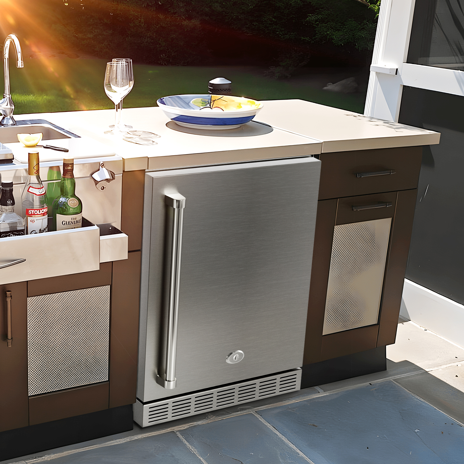 Image of 21 Inch Outdoor Refrigerator, Weather Proof Stainless Steel Beverage Beer Cooler Under Counter Fridge, Indoor /Outdoor Refrigerator with 3 Shelves for Patio Kitchen and Commercial Use