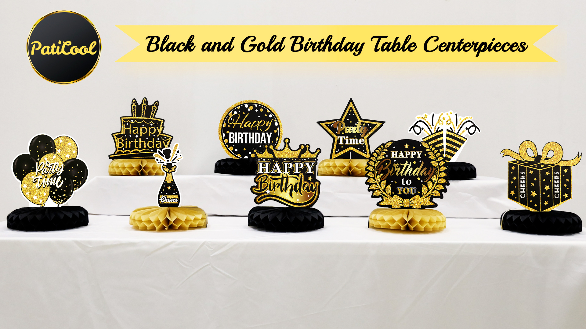 8 Piezas De Decoración De Mesa De Cumpleaños De Color Negro Y Dorado,  Suministros De Fiesta De Panal De TMIYO 40 Para Mujeres, Hombres, Centros  De Mesa Para Celebraciones De Feliz, image size:1920x1080