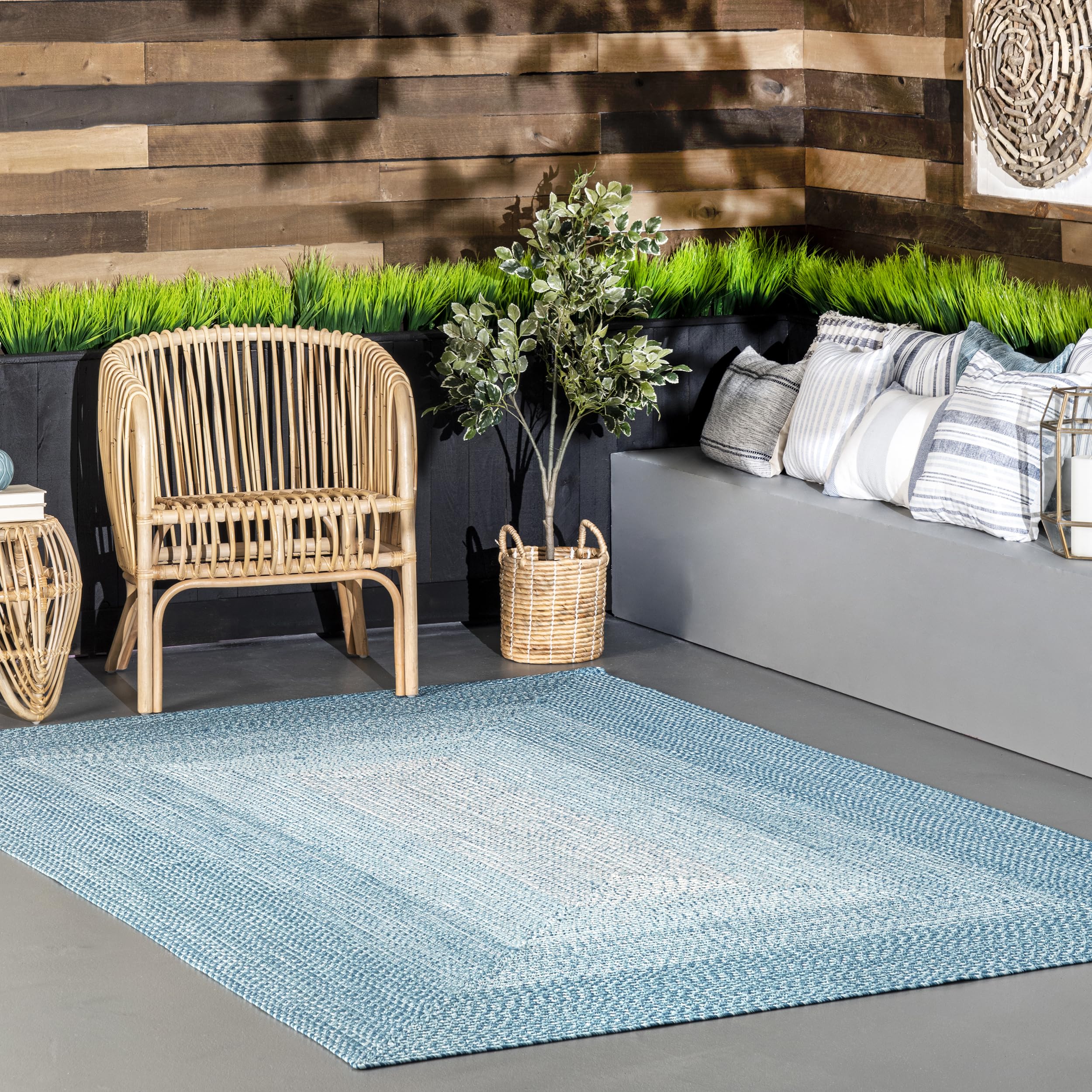 Tapis de superficie bleu nuLOOM revêtement de sol décoratif rectangulaire 3'x5'