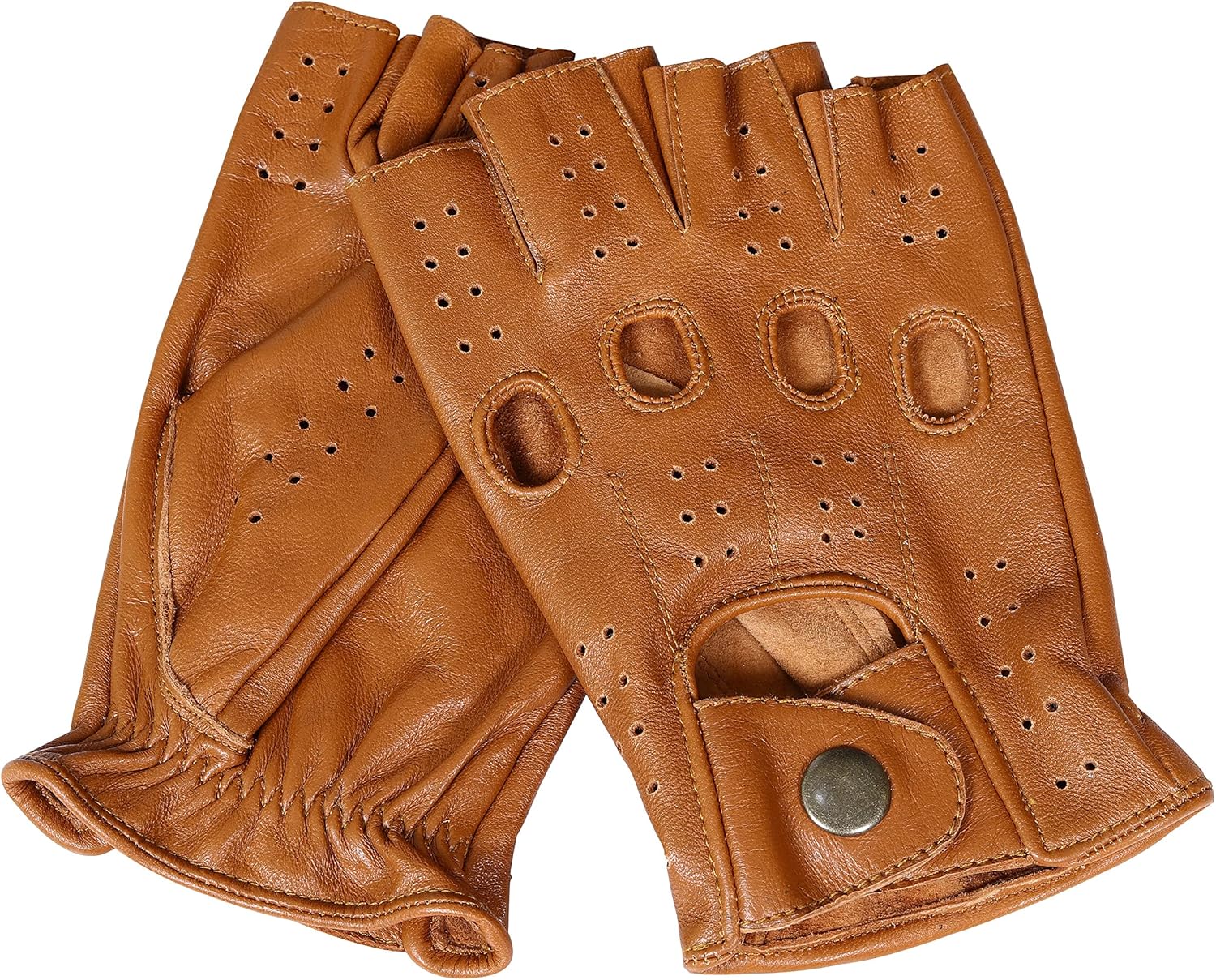 Genuine Lambskin leather motorcycle half finger Gloves - Image 2
