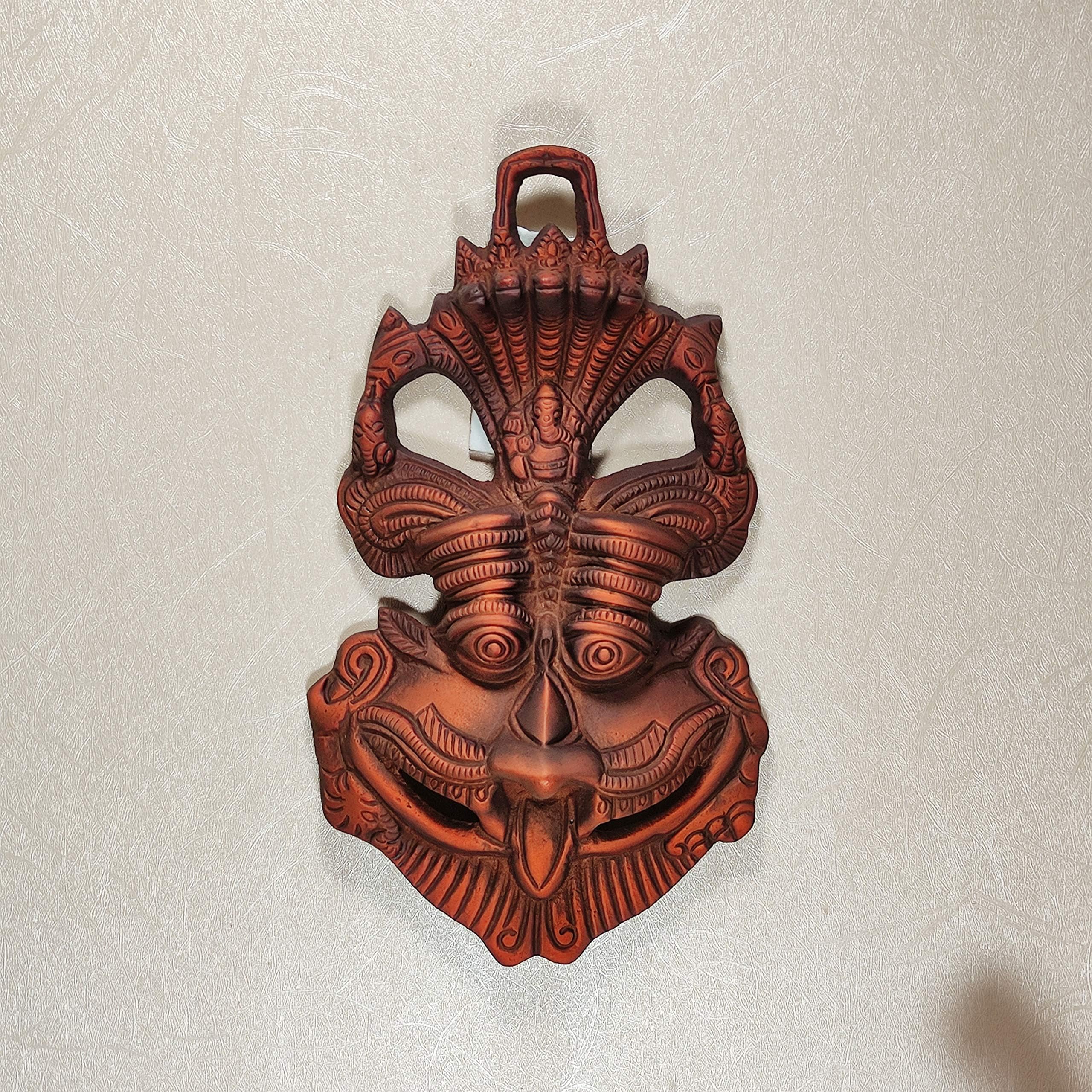 KridayKraft Metal Nazar Battu with Naag Ganesha for Evil Eye Protection and Nazar Suraksha, Suraksha Kawach Mask for Home, Office Wall & Door Hanging Decor, Vastu Showpiece (Copper)