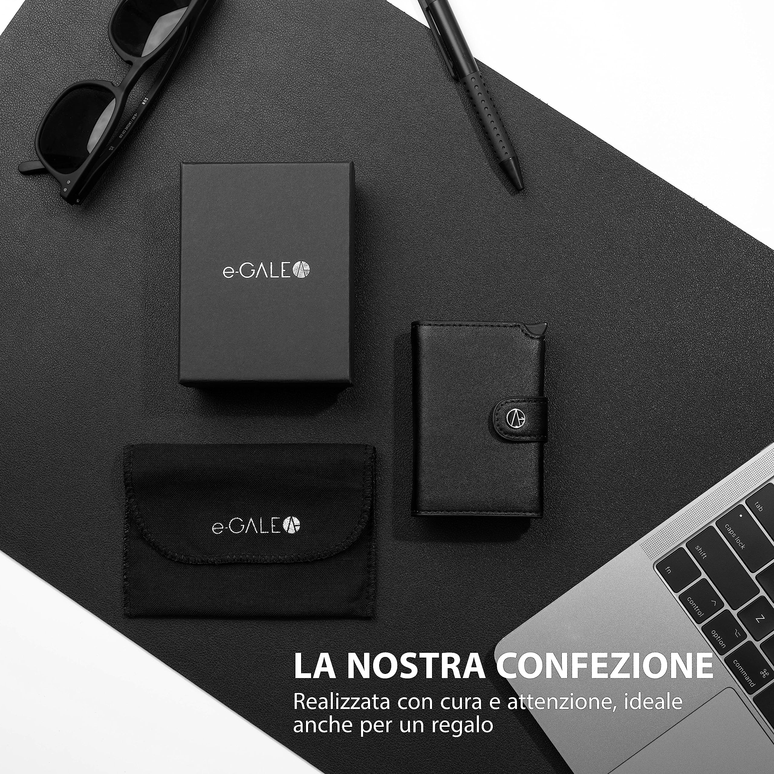e-GALE Porta carte di credito uomo - Portafoglio Uomo Slim RFID - portacarte uomo pop up - Scomparti per tessere, banconote e monete - Elegante e Compatto - Con confezione regalo