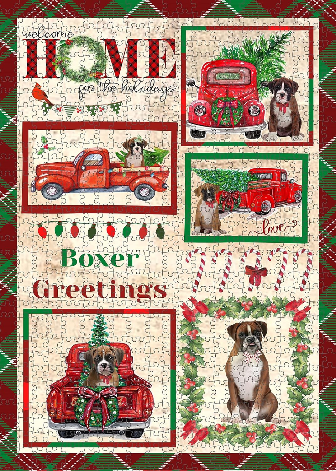 Welcome Home for Christmas Holidays Boxer Dogs Jigsaw Puzzle for Adults - Animal Printed Interlocking Puzzle Game Artwork - Gift for Dog Lover's - 1000 Pcs 29.5"x19.7"