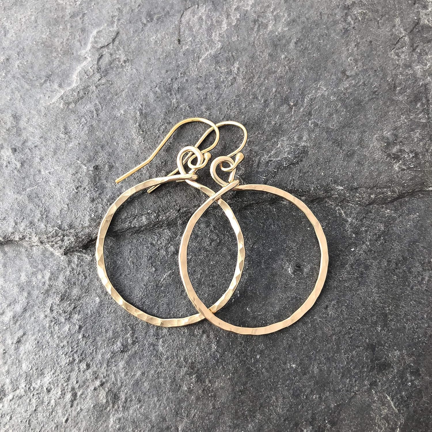 Hoop Earrings Hammered Yellow Gold Filled Medium - Image 7