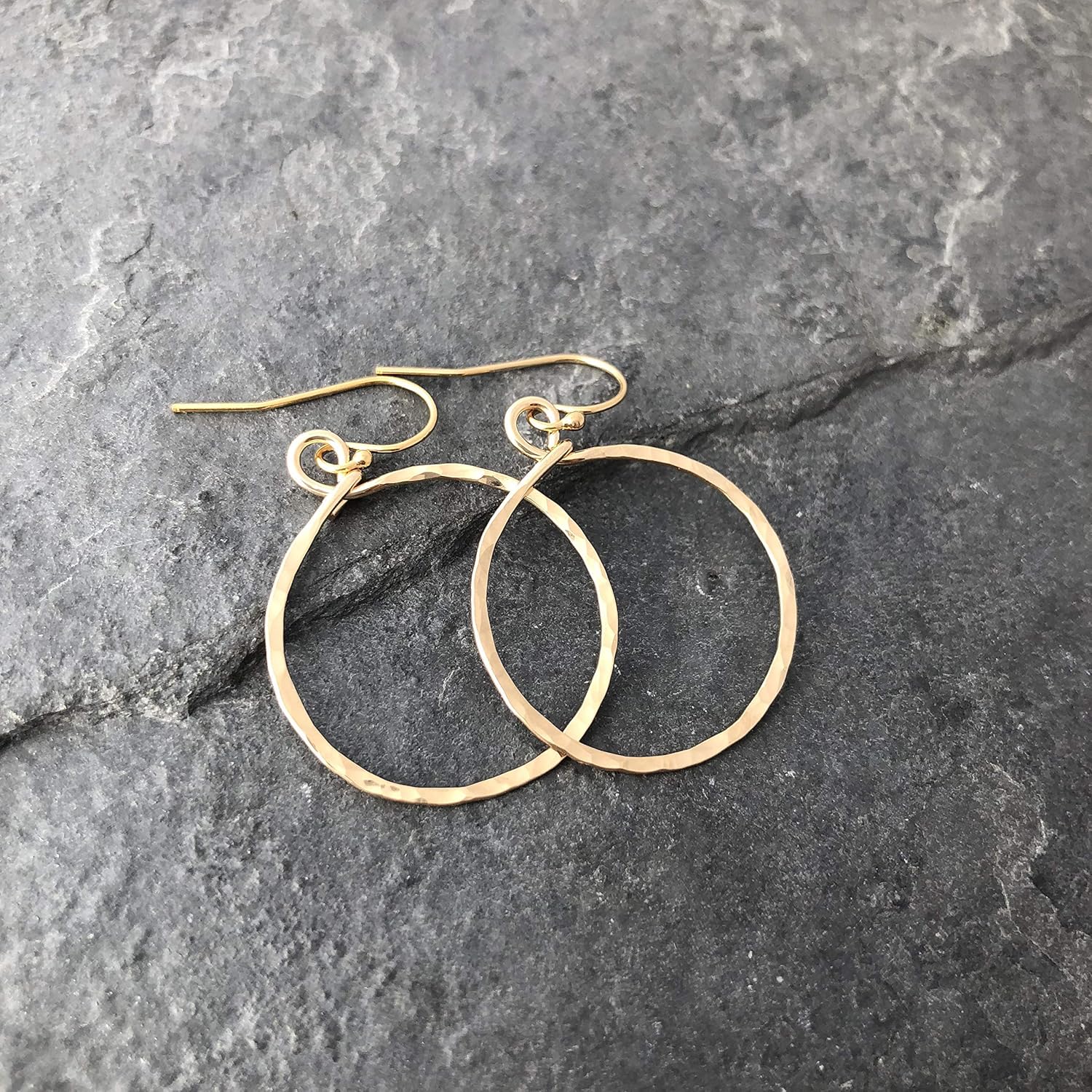 Hoop Earrings Hammered Yellow Gold Filled Medium - Image 9