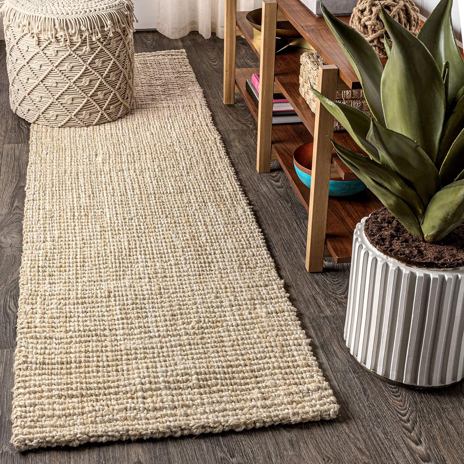 JONATHAN Y NFR103A-28 Hiro Hand Woven Chunky Jute Indoor Area Rug Bohemian Farmhouse Easy Cleaning Bedroom Kitchen Living Room Non Shedding, 2 X 8, Ivory Ivory 2 X 8