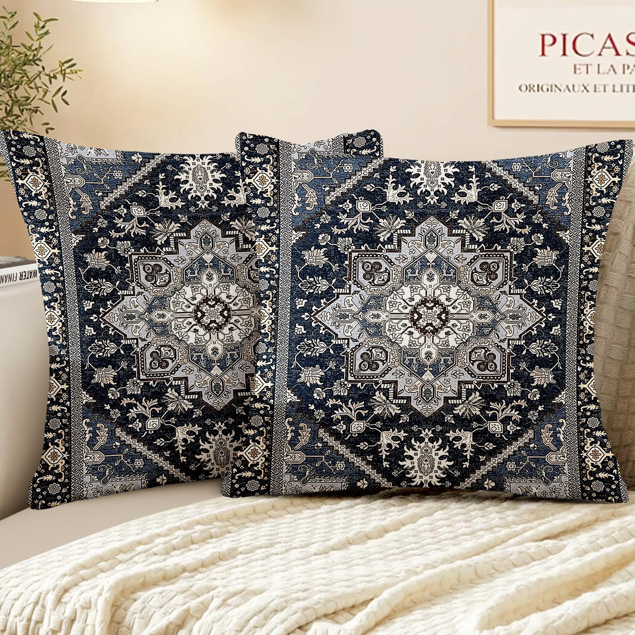 XPHZZL Pack of 2 Bohemian Style Linen Decorative Cushion Covers 55x55 cm Square Throw Pillow Covers 22x22 Inch Boho Style Pillowcases for Outdoor Home Decor Sofa Bedroom Car