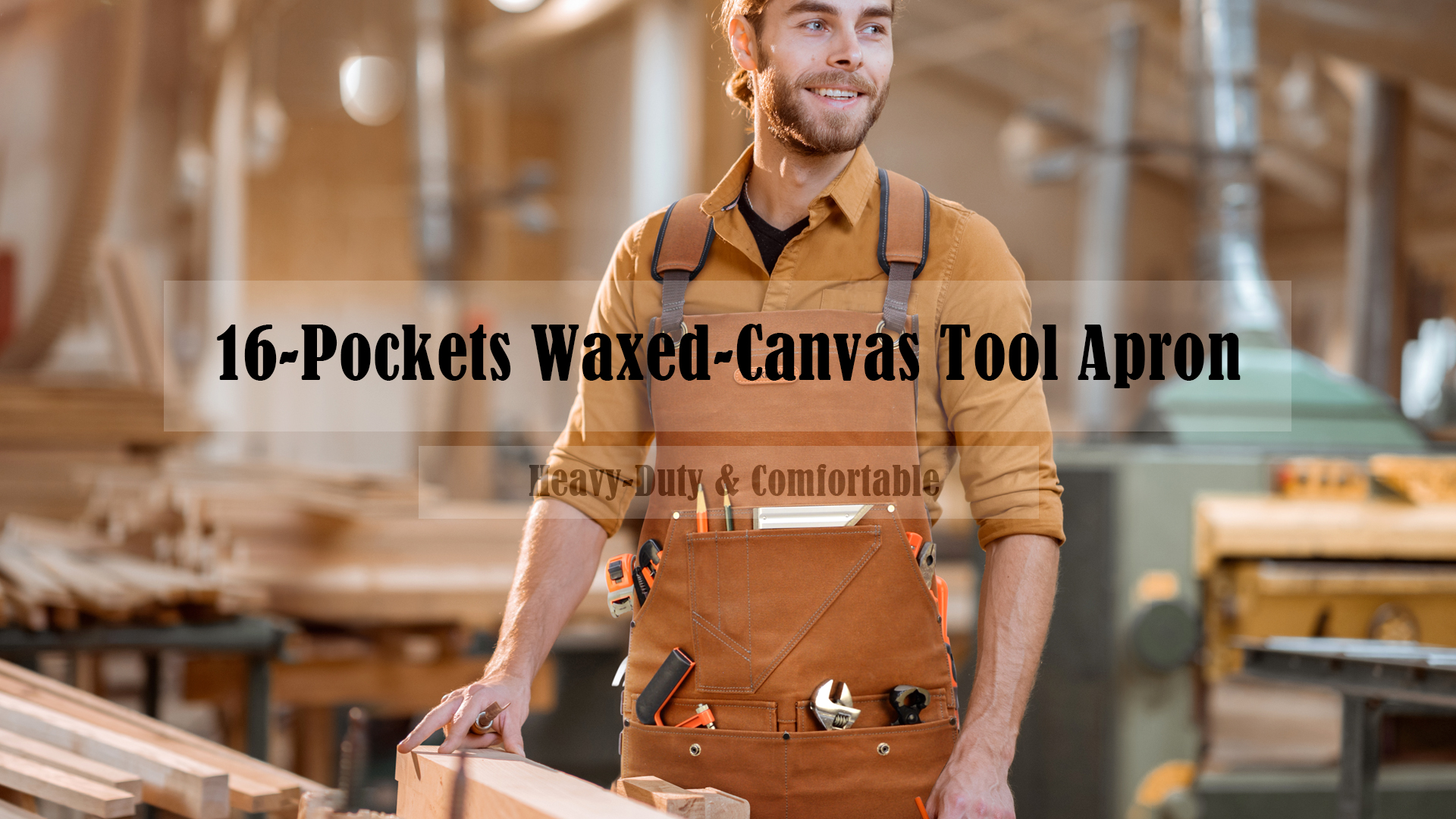 WELKINLAND 16-Pockets Waxed-Canvas Tool Apron, Heavy-Duty Woodwork