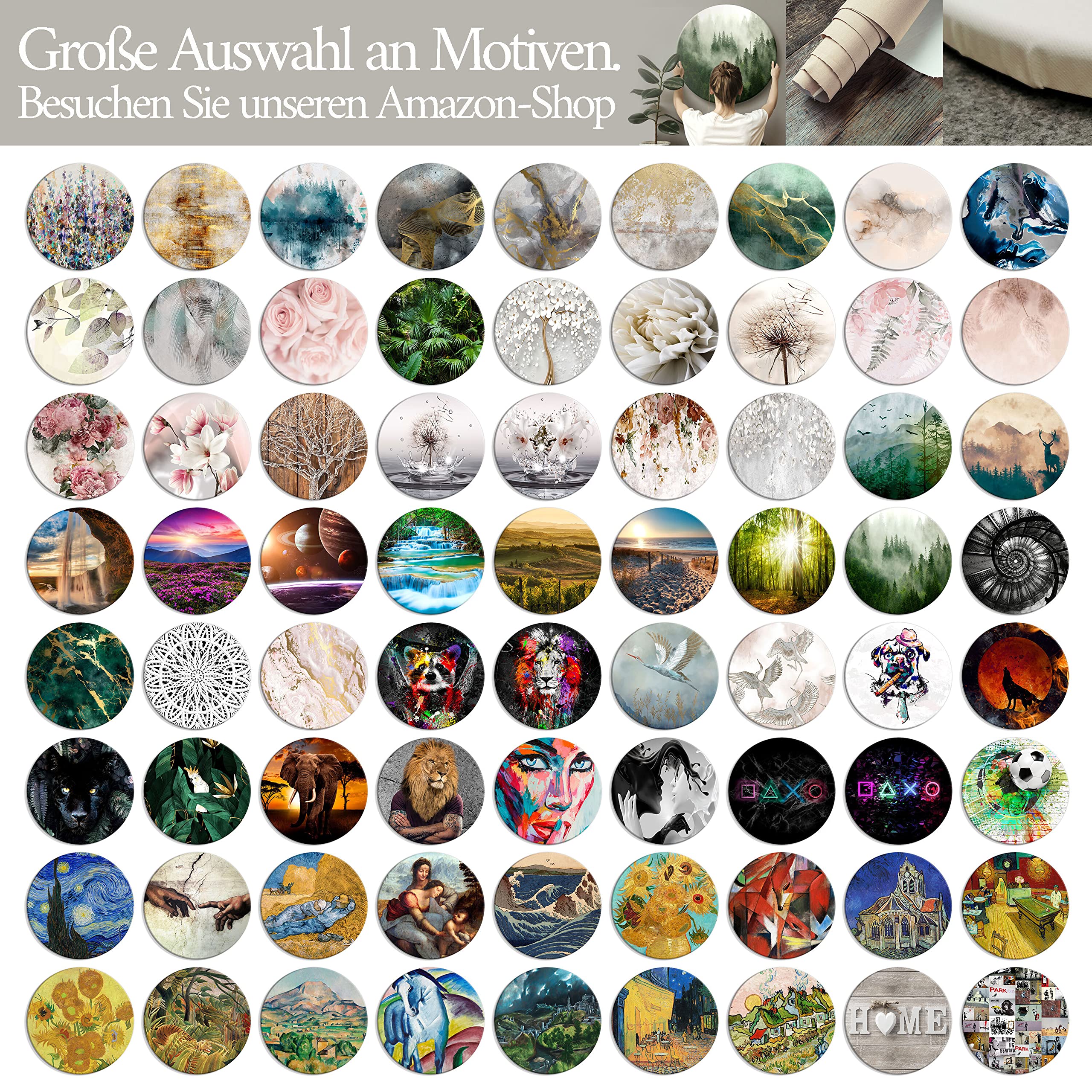 murando - runde Bilder Abstrakt 80x80 cm Leinwandbild 1 tlg Kunstdruck modern Wandbilder XXL Wanddekoration Design Wand Bild Betonoptik Natur Bäume Vögel wie gemalt a-A-10287-bc-a