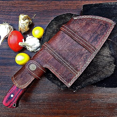 Miniatura 5 de ColdLand - Cuchillo de carnicero de damasco, cuchillo de carnicero forjado a mano, cuchillo de cortar verduras con funda de cuero para cocina,