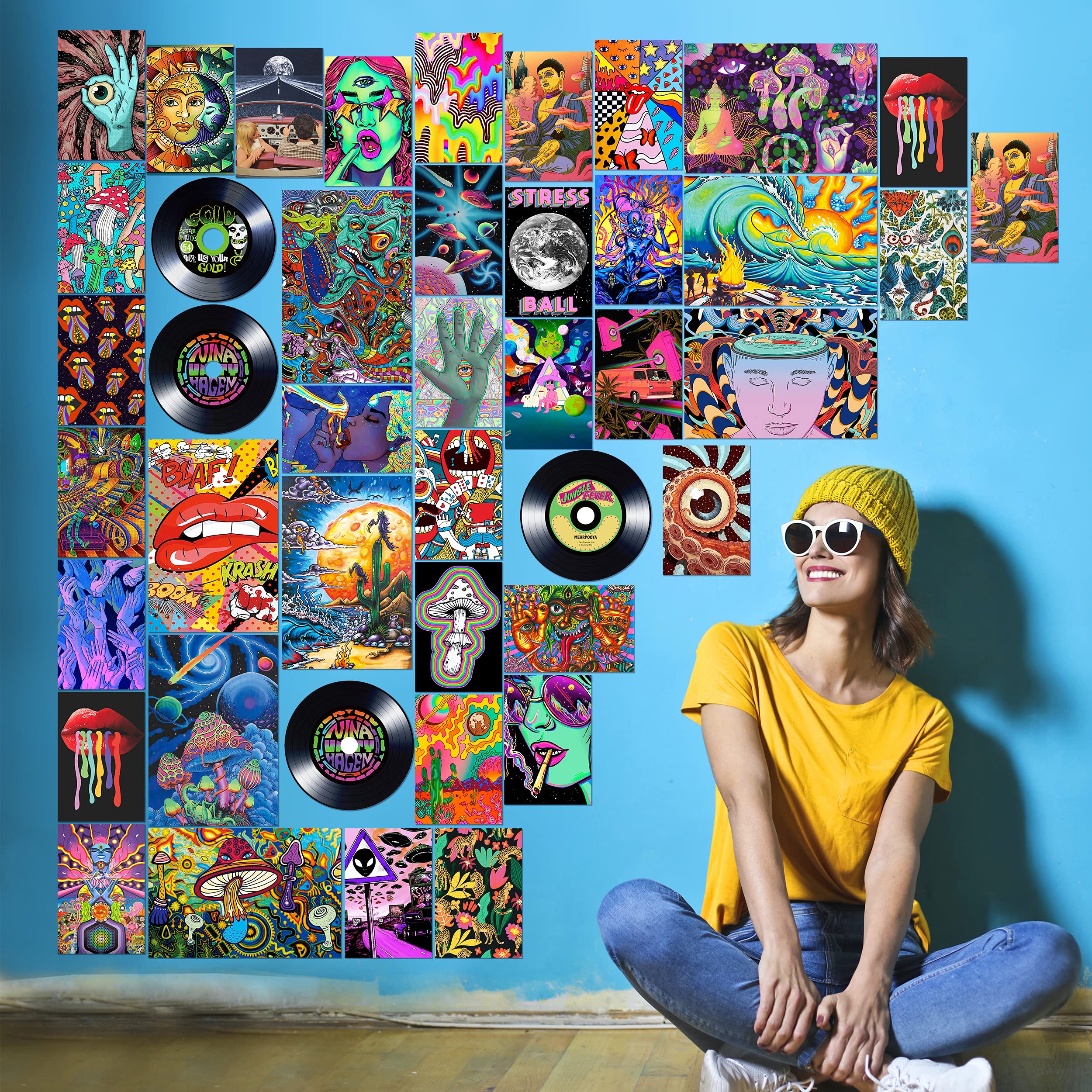 Buy AWKAEIN 100PCS Hippie Trippy Aesthetic Photo Collage Kit for Wall