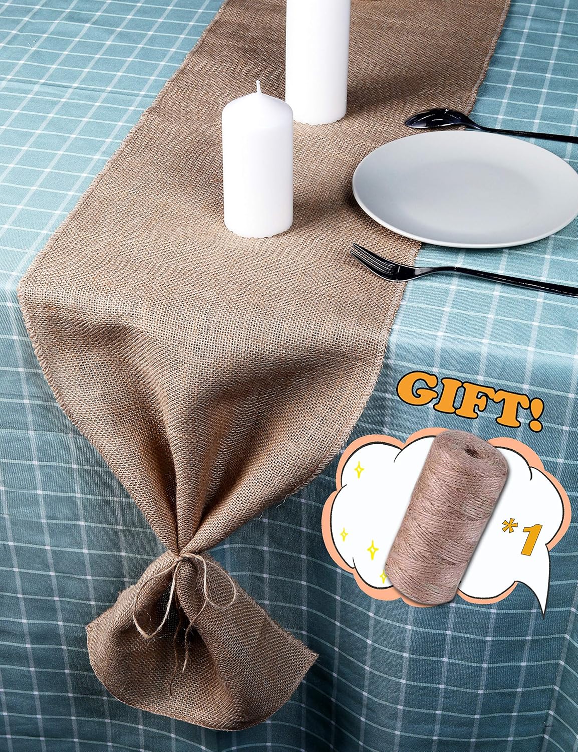 ZeNeat Hessian Burlap Table Runner, 12 x 108 Inch Natural Jute Table Runner (Free Twine Durable Packing String Included) for Wedding Decoration, Hotel,Farmhouse,Country Vintage,Fall Autumn Decoration ZeNeat Hessian Burlap Table Runner, 12 x 108 Inch Natural Jute Table Runner (Free Twine Durable Packing String Included) for Wedding Decoration, Hotel,Farmhouse,Country Vintage,Fall Autumn Decoration