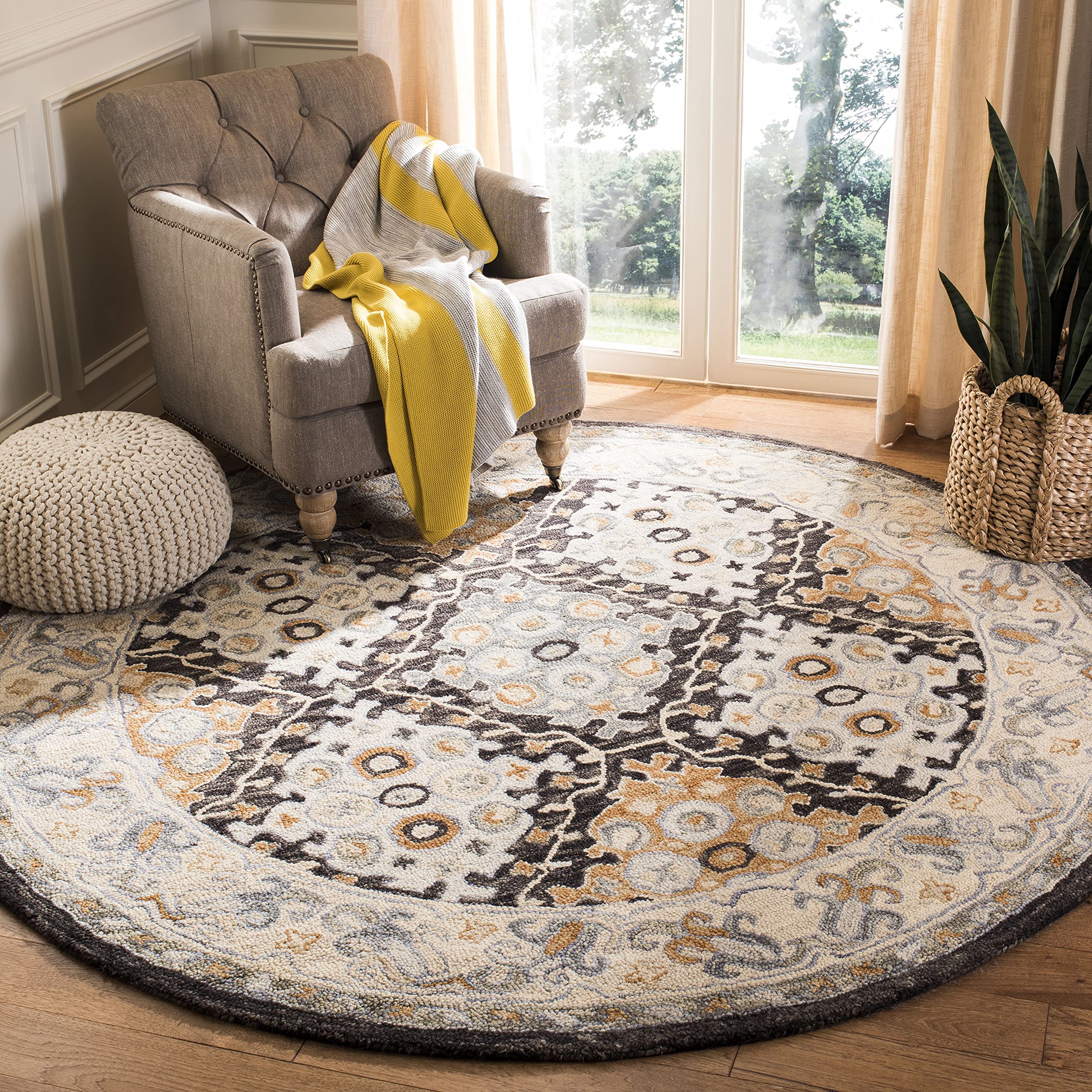 SAFAVIEH Aspen Collection 7ft Round Beige/Brown APN304A Handmade Boho Wool Area Rug