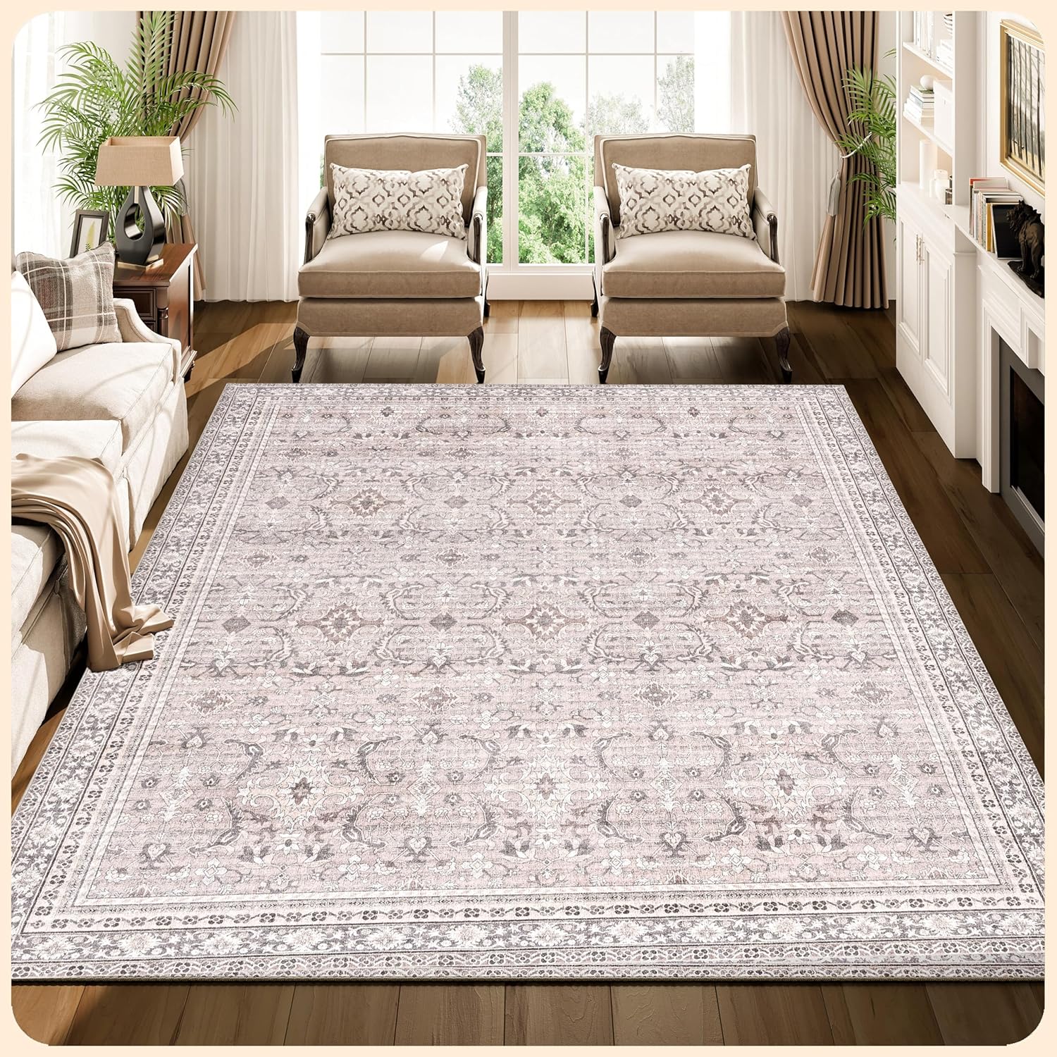 Istana Rugs 9x12 Blush & Grey Rug Foldable Carpet for