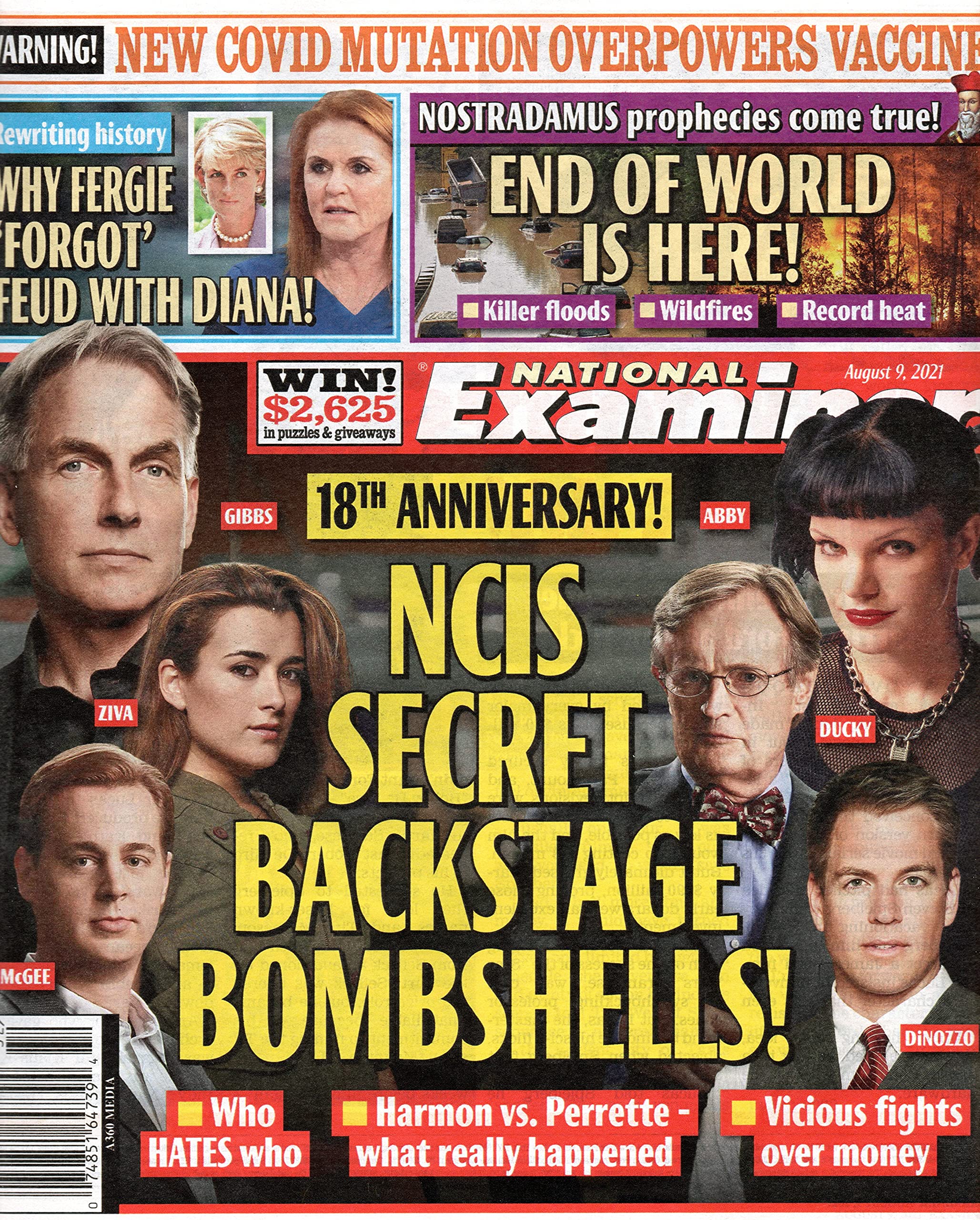 NATIONAL EXAMINER August 9 2021 Mark Harmon Pauley Perrette David McCallum Michael Weatherly Sean Murray Cote de Pablo NCIS 18th Anniversary Sarah Ferguson Princess Diana