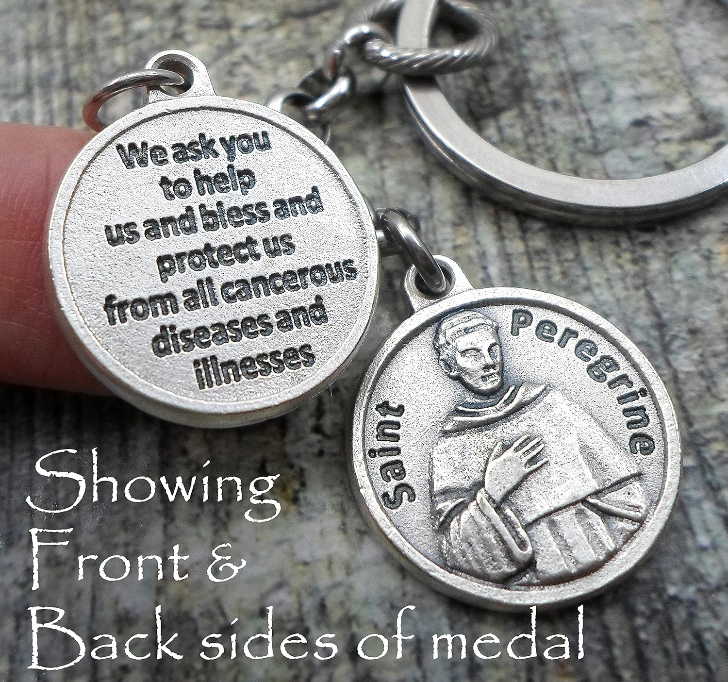 St. Peregrine Prayer Necklace, Keychain or Clip, Patron Saint of Cancer Patients, Crystal Pendant and Initial Charm - Image 2