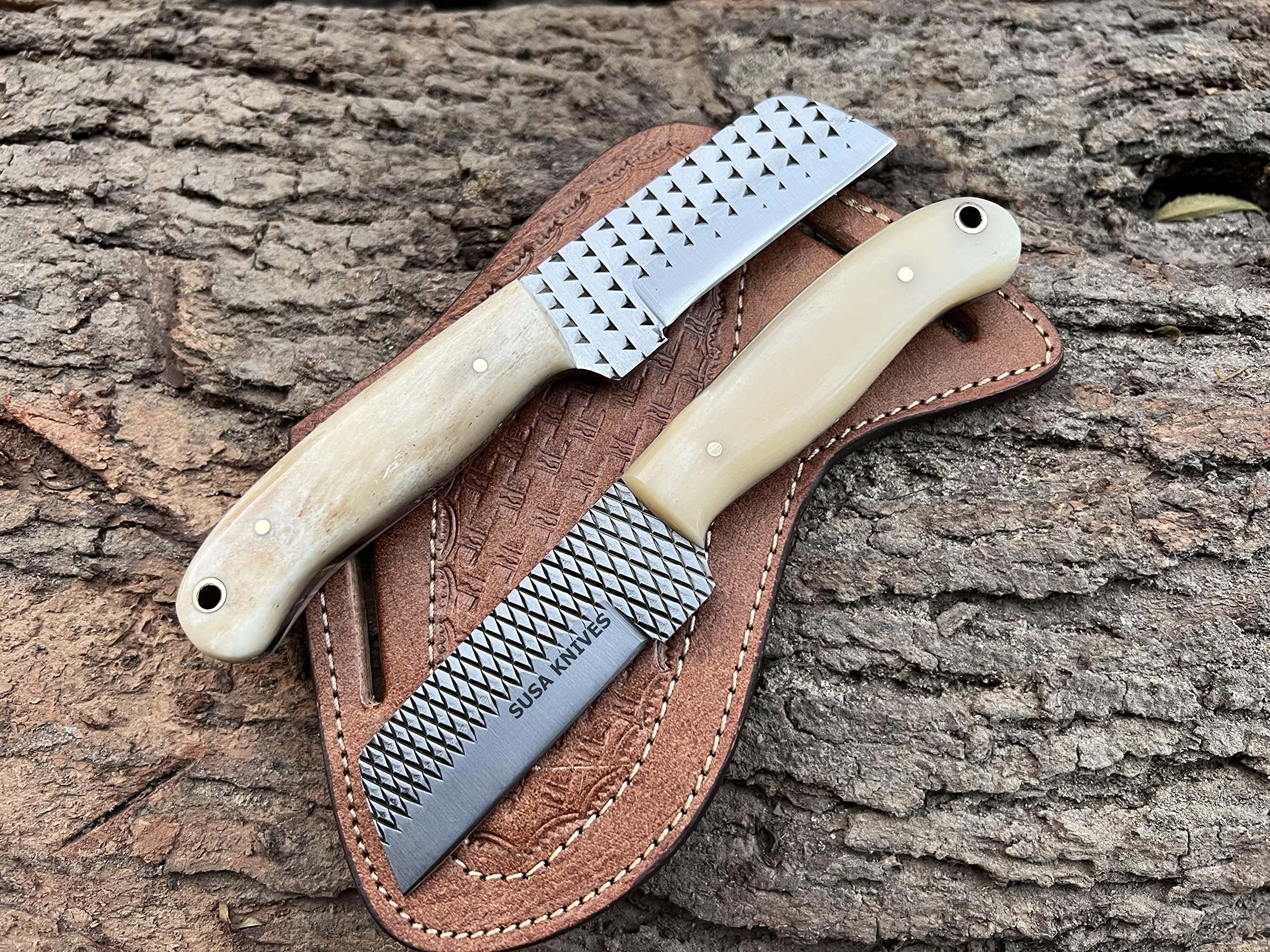 Custom Handmade 7'' fixed blade hoof rasp knife/Cow boy knife/Bull cutter Cowboy knives with pancake leather sheath