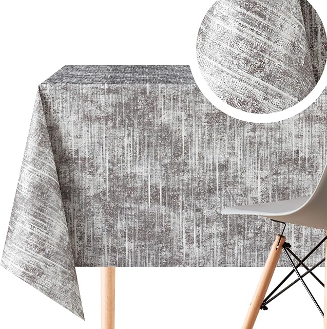 Modern Pattern Wipe Clean Tablecloth - Rectangle 250x140cm | 98x55in For Rectangular Tables Up To 8 Seats - Water Resistant Hard Wearing Wipeable PVC Kitchen Table Oilcloth Cloth In Graphite Grey