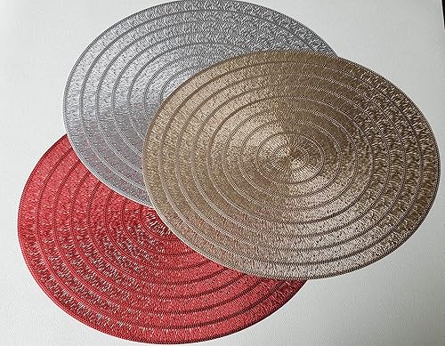 Miniatura 8 de Manteles individuales plateados para mesa de comedor, juego de manteles individuales redondos modernos de 6 a 15 pulgadas para todas las ocasiones,