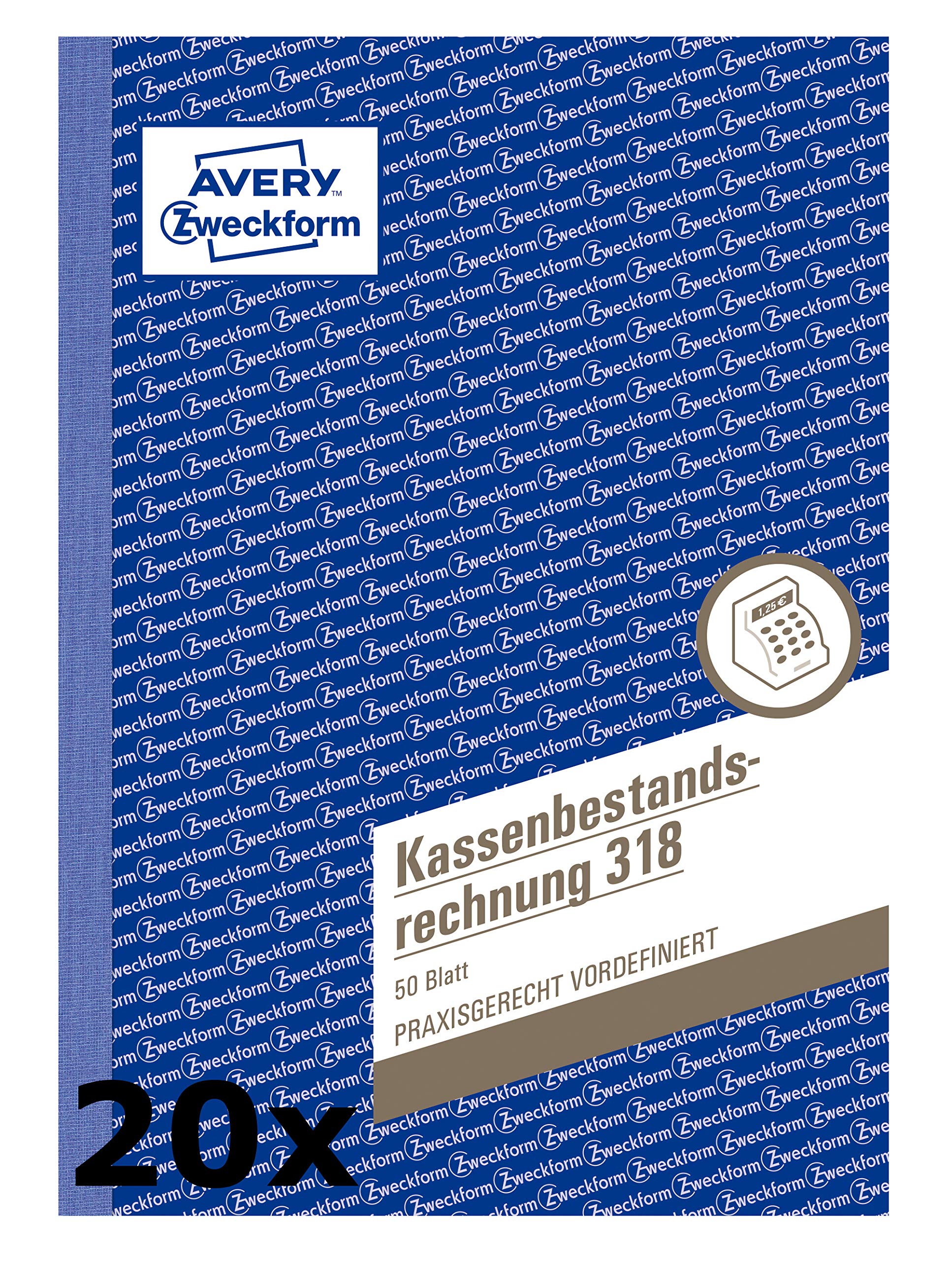 AVERY Zweckform 318 Kassenbestandsrechnung (A5, 50 Blatt) weiß (20 Stück)