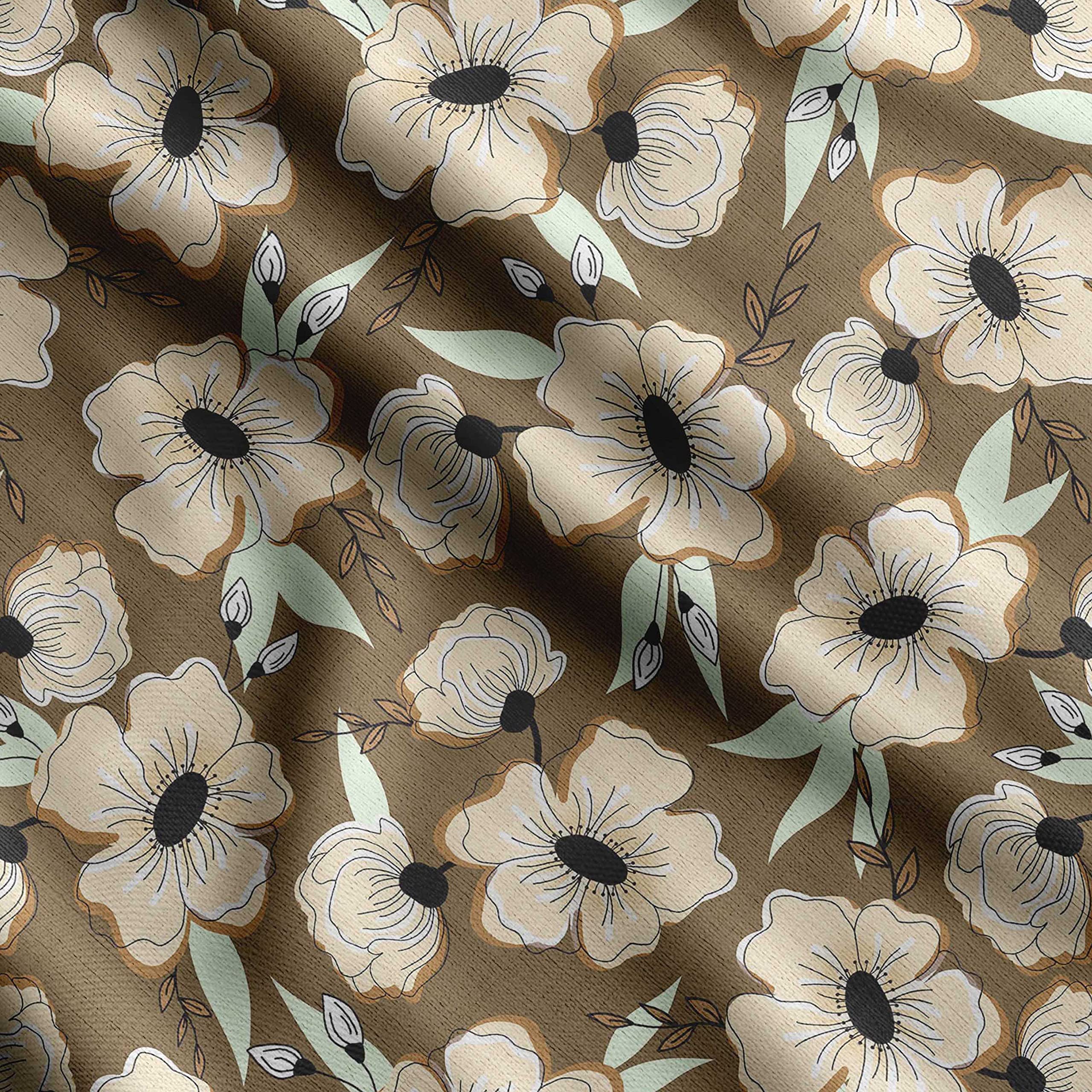 Soimoi Heavyweight Cotton Poplin Fabric Material, Beige - Floral Printed - 42" Inch Width, Natural Cotton Material For Quilt Making, Dresses, Skirts, Pajamas, Pillowcases, Tablecloths, Kurtis, 1 Meter-image-24