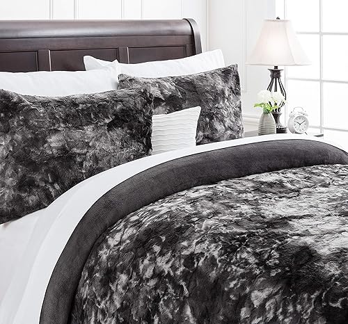 Miniatura 2 de Chanasya - Juego de funda de edredón de pelo sintético de color gris, tamaño queen, 3 piezas, suave y acogedor, esponjoso, de lujo, tela de visón,