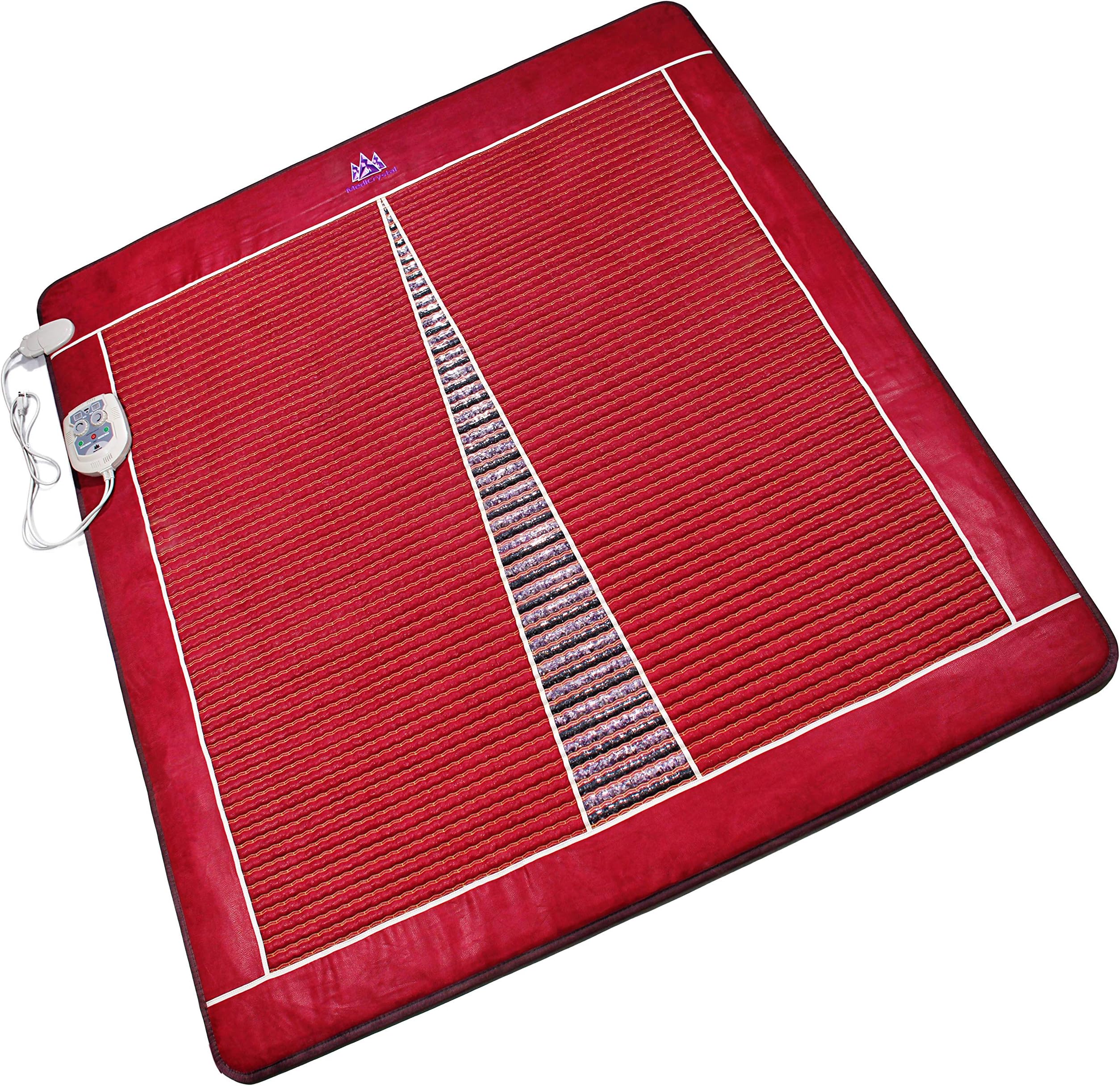 MediCrystal Infrared Heat Amethyst Tourmaline Mat - King Size 80"x76" - EMF-Free Adjustable Deep FIR Warmth 86°-158°F with Natural Crystals - Two Separately Controlled Heating Zones for 2 Persons