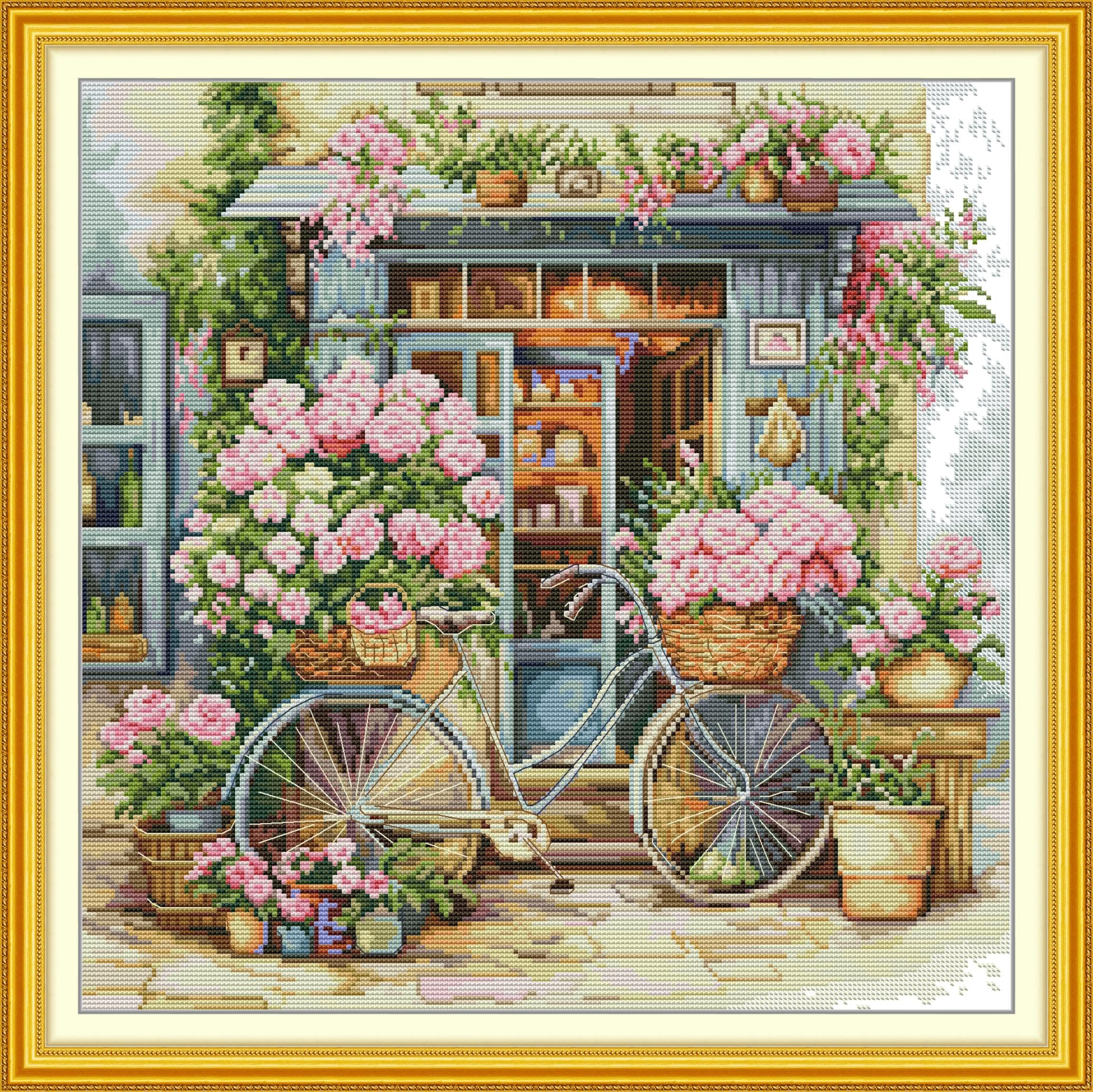 Craftstitch Kit per Ricamo a Punto Croce con Disegno Stampato, Completo di Filo e Ago - Ideale per Bambini e Principianti-Fioristi 4 56cm×56cm