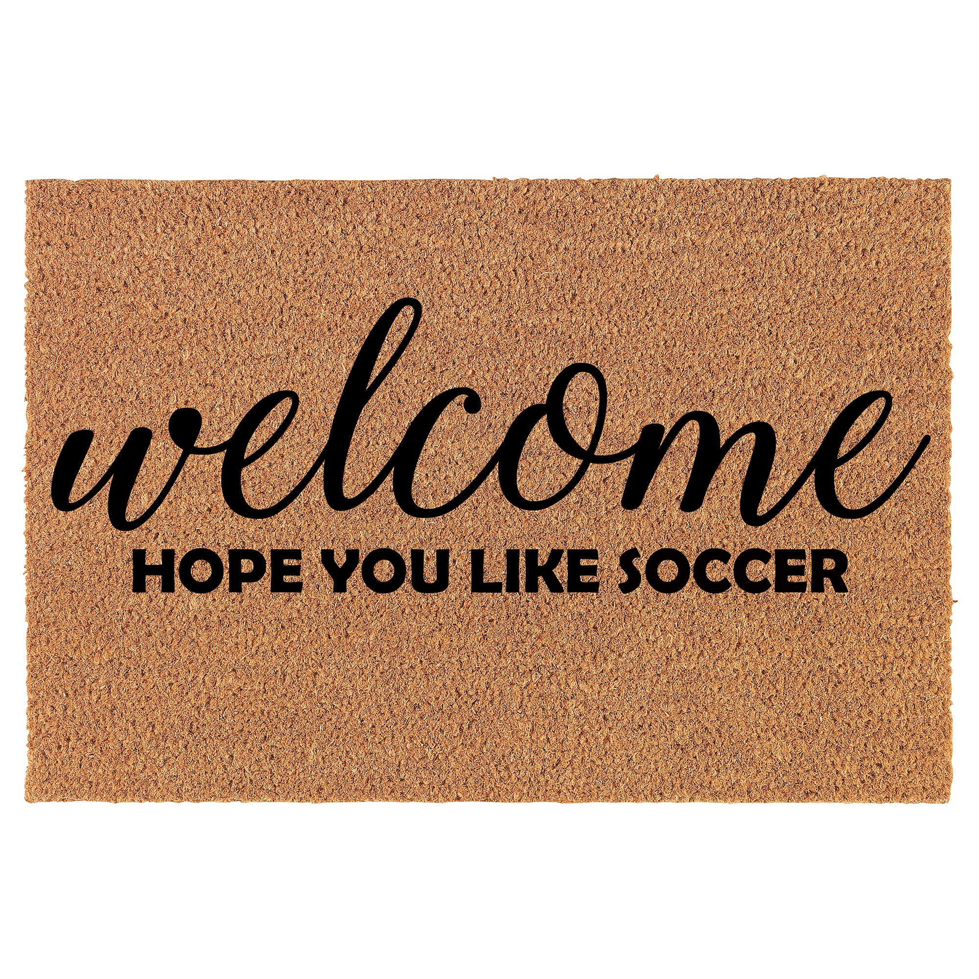 MIP Brand Doormat Natural Coco Coir Door Mat Welcome Hope You Like Soccer (24" x 16")