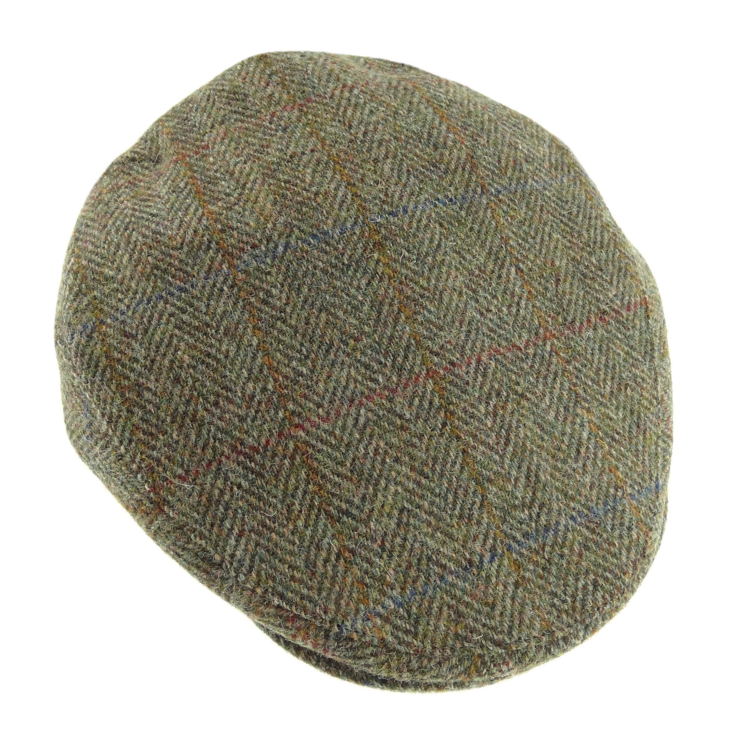 Mens Authentic Harris Tweed One Size County Flat Cap (Green Herringbone)