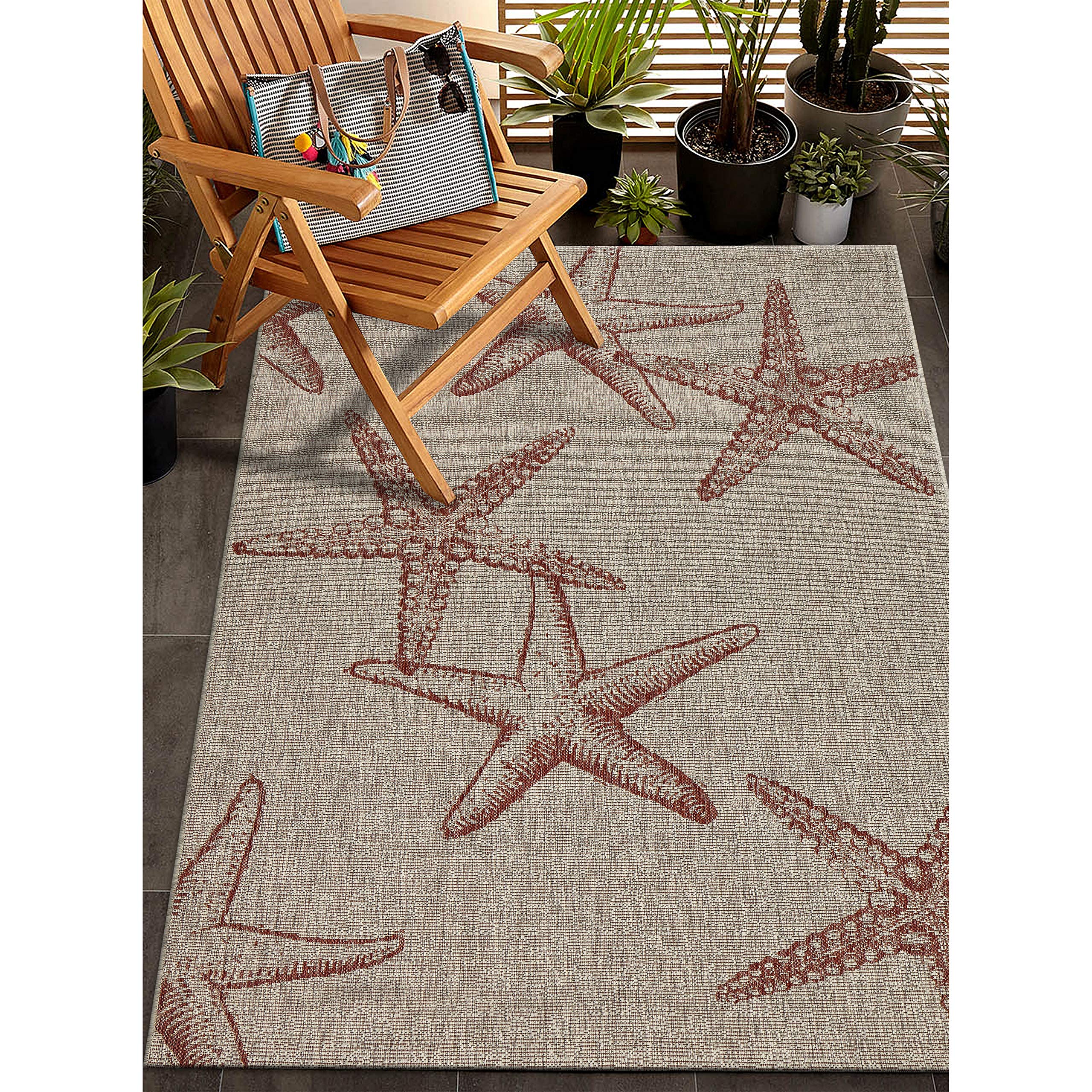 LR Home Captiva Sunset Cay Indoor/Outdoor Area Rug, 5' x 7', Coral/Beige