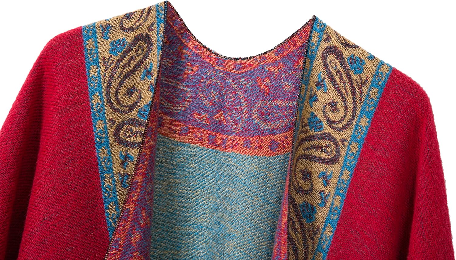 Urban CoCo Women's Printed Tassel Open front Poncho Cape Cardigan Wrap Shawl - Image 3