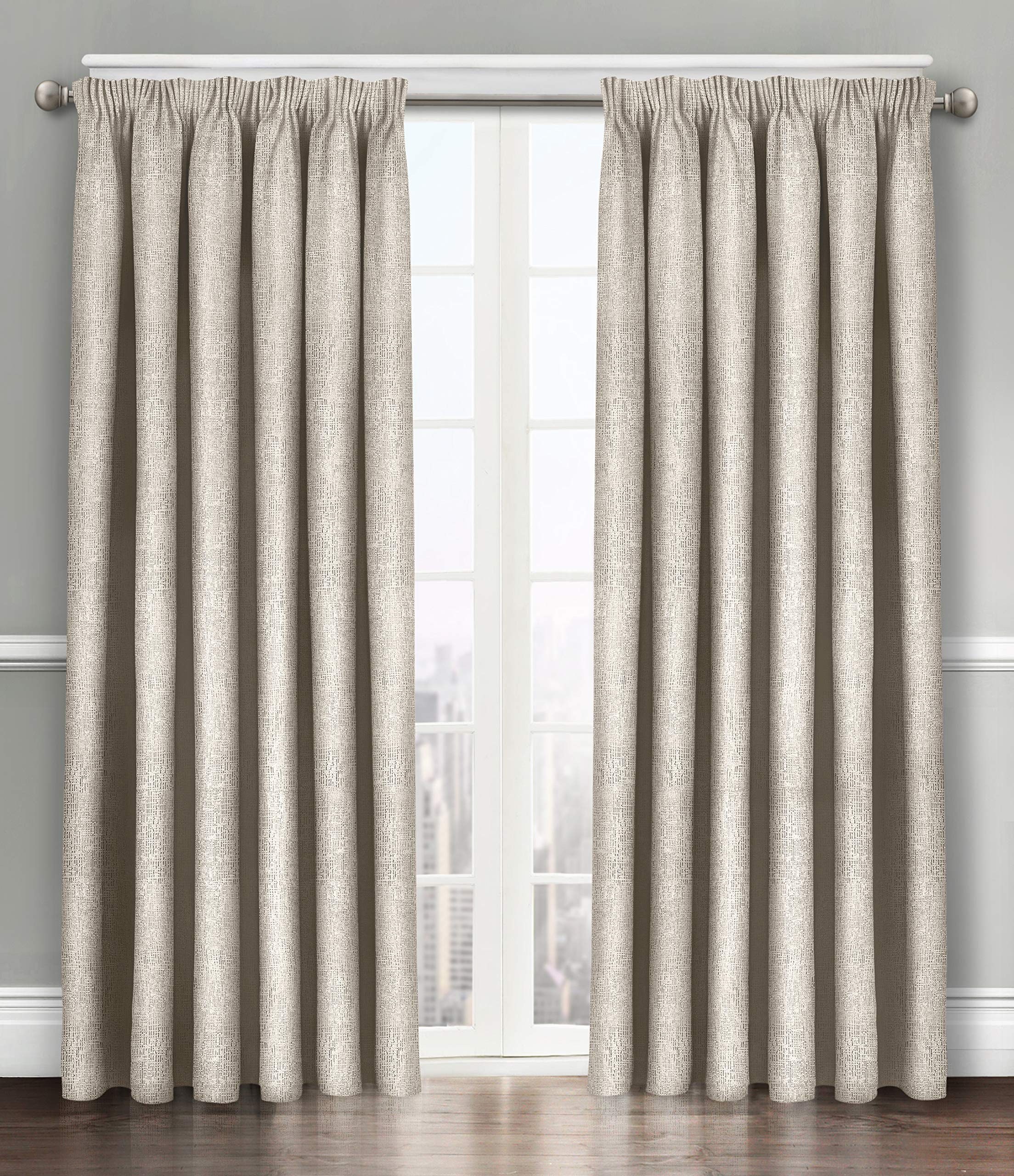 Velosso Cream Soft Thermal Insulated Pencil Pleated Dim Out Curtain Pair - 90% Blackout Embossed Curtains (, 46X54)