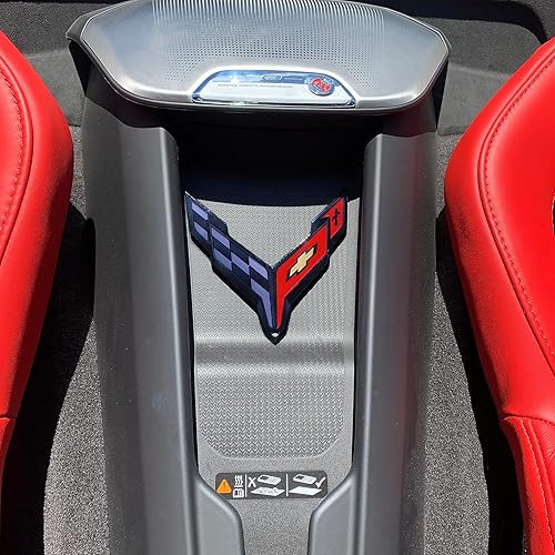 C8 Corvette Waterfall Bahía de carga inalámbrica para teléfono Negro Cruzado Bandera Emblema Tamaño: 4.5 "x 4.5" Se adapta a: 2020 y posteriores