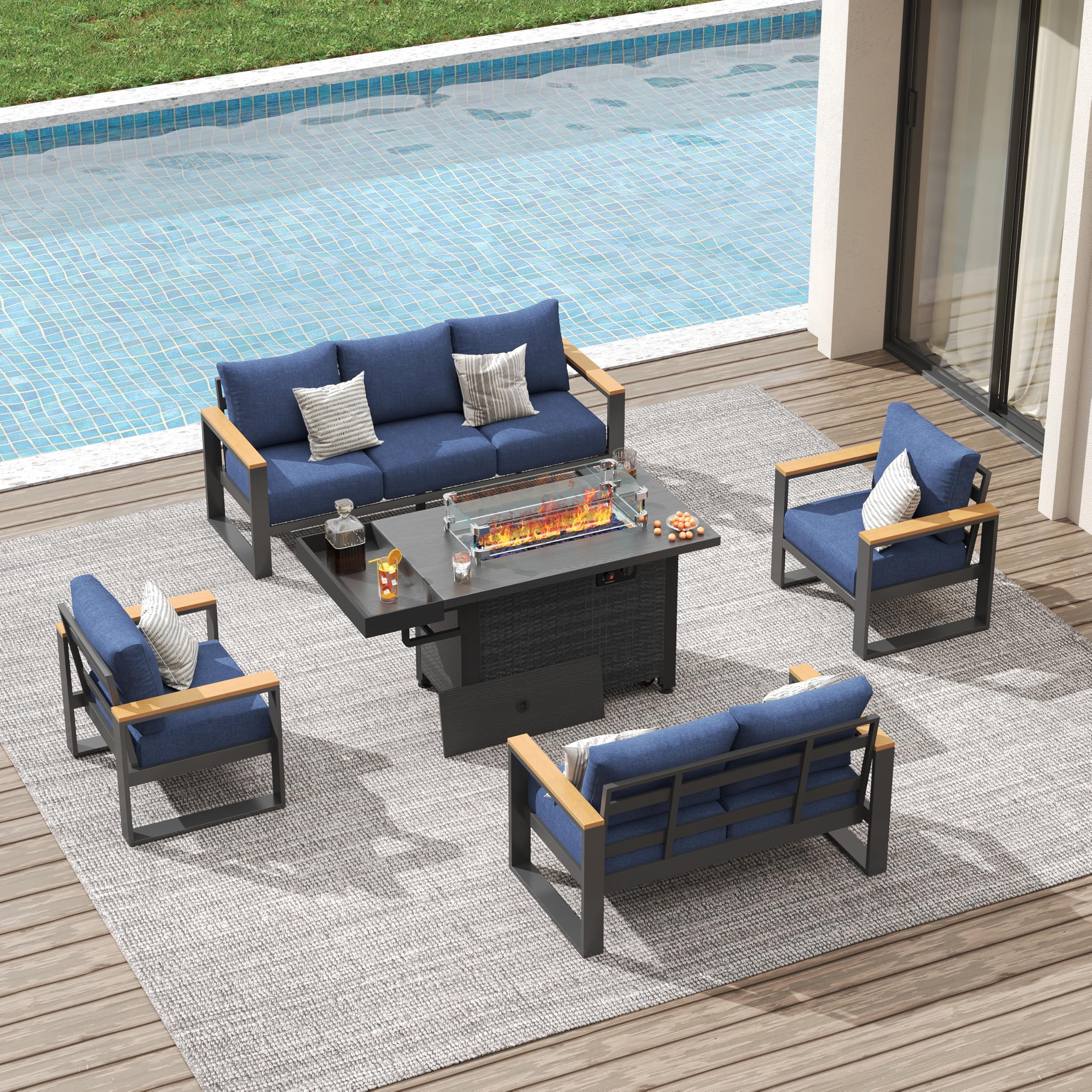 Sundale Outdoor Aluminum Patio Furniture Set with Wicker Fire Pit Table