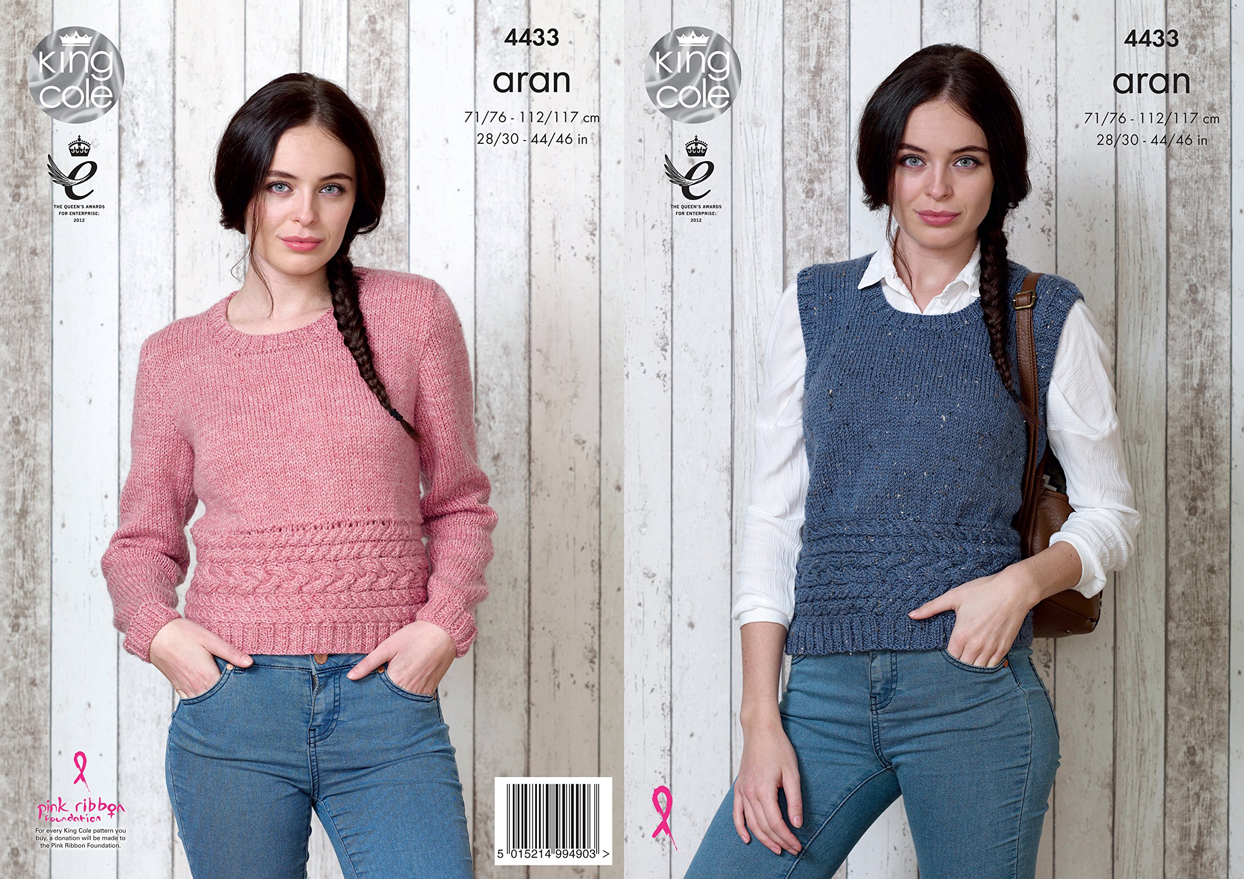 King Cole 4433 Knitting Pattern Leaflet Ladies Slipover and Sweater to Knit in Big Value Aran