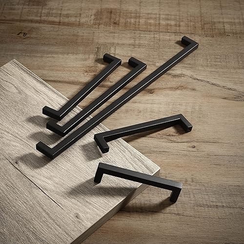 Miniatura 3 de 10 tiradores de gabinete negros cuadrados para gabinete, accesorios de cocina negros para cajones de aleación de aluminio (10, 7.56 pulgadas)