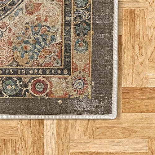 Miniatura 6 de Ambesonne Alfombra decorativa oriental bohemia, diseño clásico de motivos persas en flor, estilo psicodélico, alfombra de calidad para dormitorio,