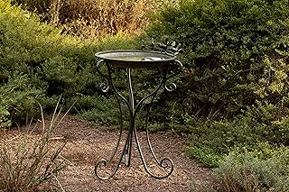 Alpine Corporation Vintage Metal Birdbath with Twigs and Bird Figurines - Iron Outdoor Decor for Garden, Patio, Deck, Porch - coolthings.us