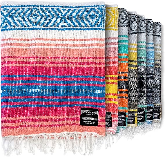 Mexican Blanket Authentic Falsa Blankets Thick Soft Woven Acrylic for Yoga or as Beach Throw