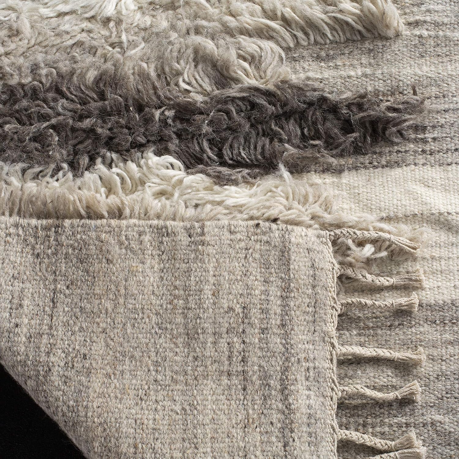 SAFAVIEH Area Rug 8x10 - Kenya Collection - Large - Ivory & Grey, Hand-Knotted Wool, Tassel Design, Ideal for Living Room, Bedroom, Dining Space (KNY224A)