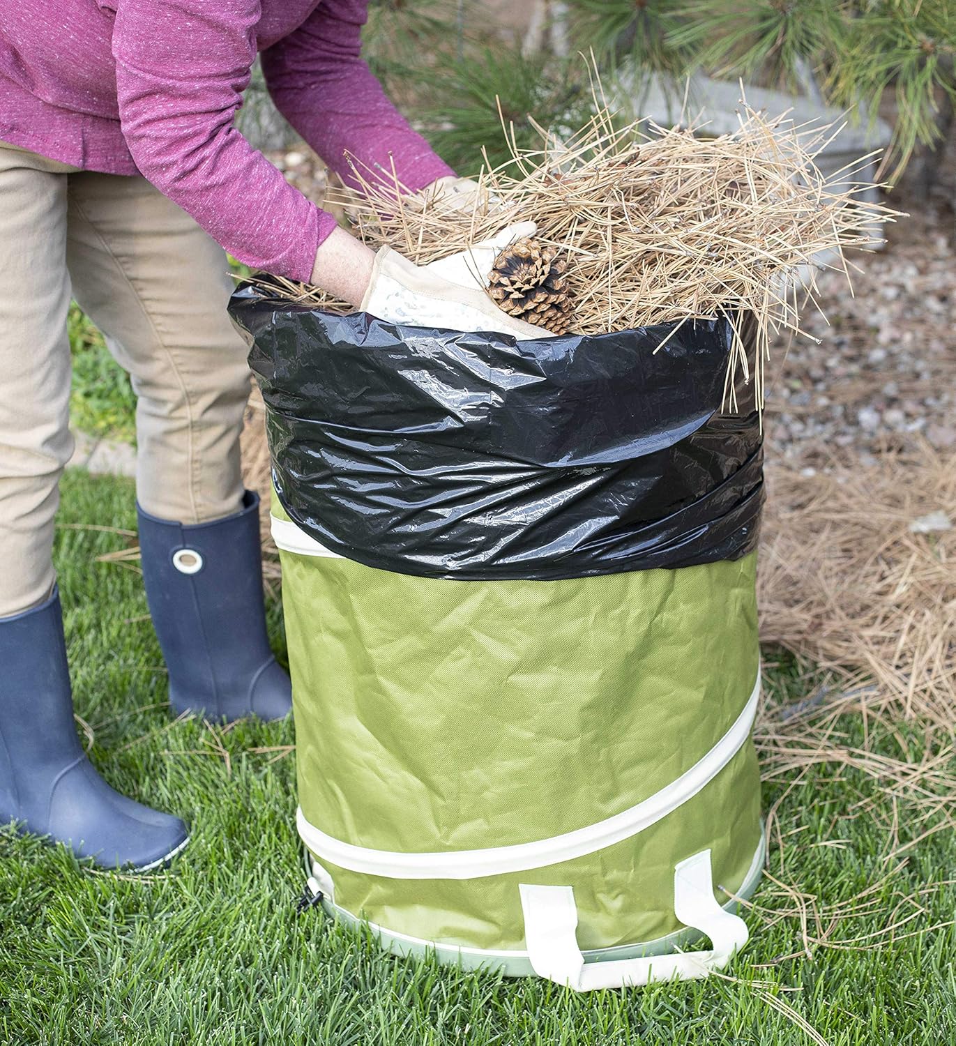 BIRDROCK HOME Collapsible Lawn and Leaf Waste Bag with Lid - 30 Gallon - Heavy Duty Reusable Camping Trash Can - Hardshell Bottom for Yard Debris, Garage Storage - Portable Garden Bin - Green