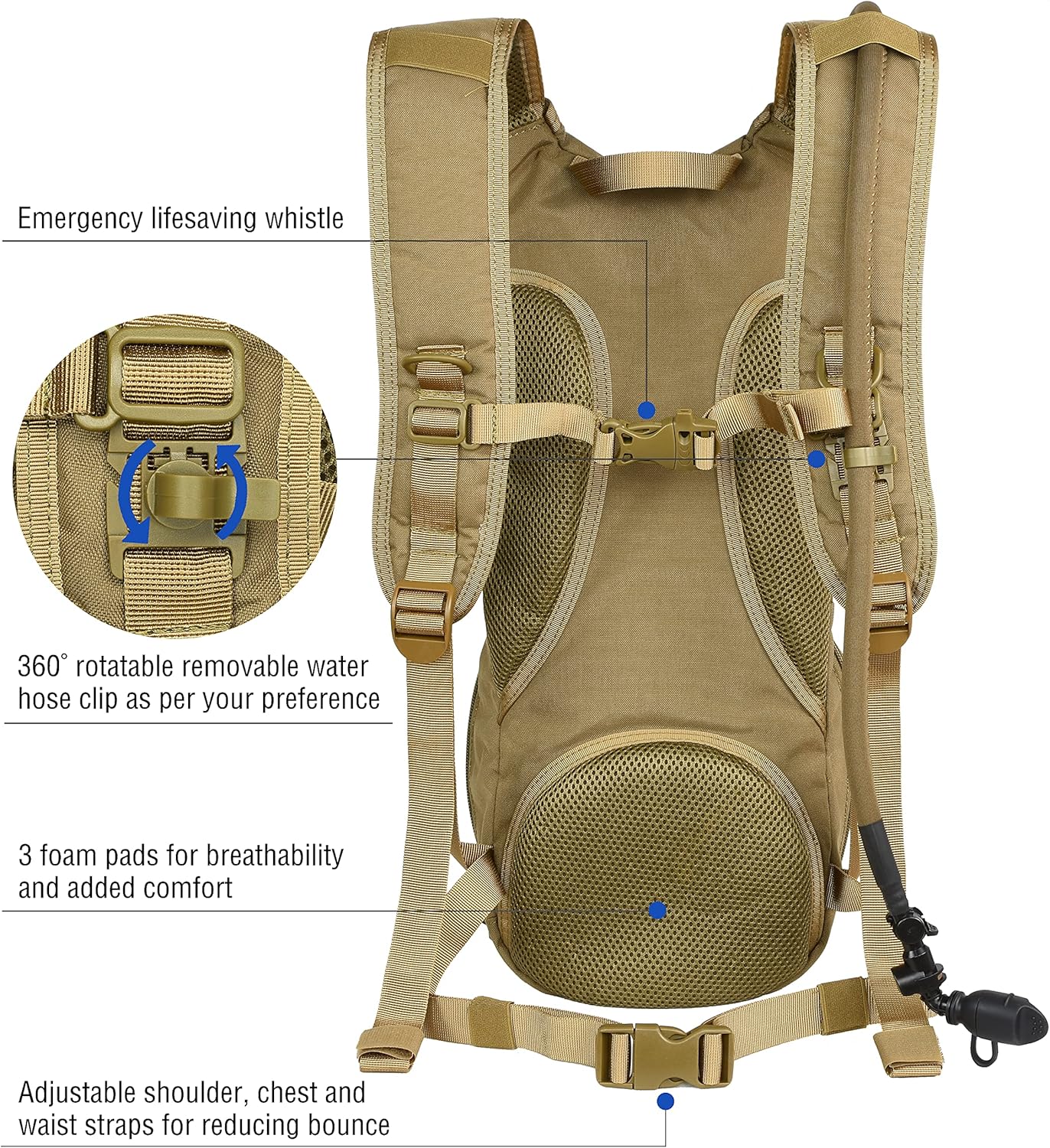 MARCHWAY Tactical Molle Hydration Pack Backpack with 3L TPU Water Bladder, Military Daypack for Cycling, Hiking, Running, Climbing, Hunting, Biking (Tan) : Sports & Outdoors