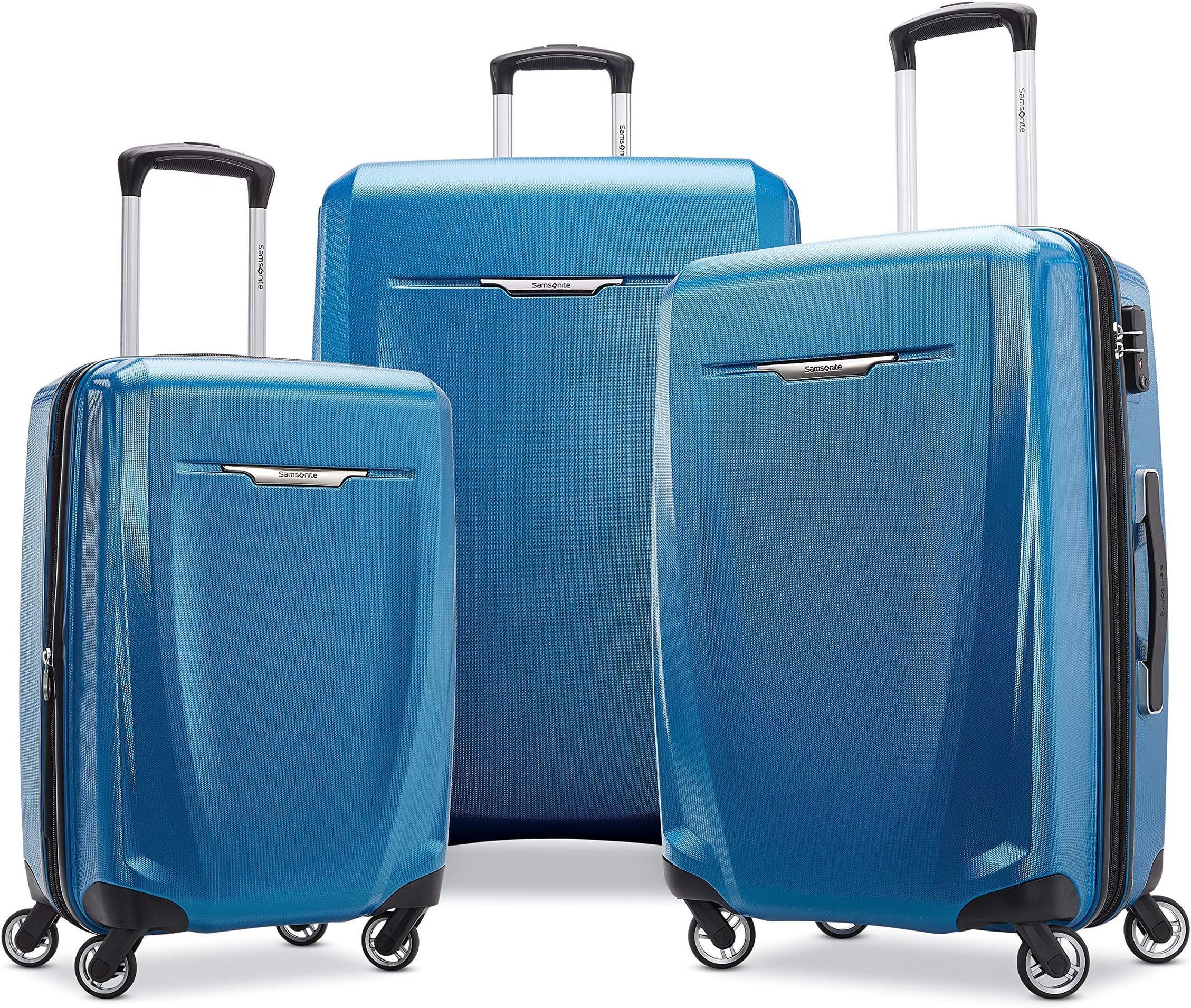 Samsonite Winfield 3 DLX Hardside Expandable Luggage with Spinners, Blue & Navy, 3-Piece Set (20/25/28), Winfield 3 DLX Hardside Expandable Luggage with Swivel Wheels