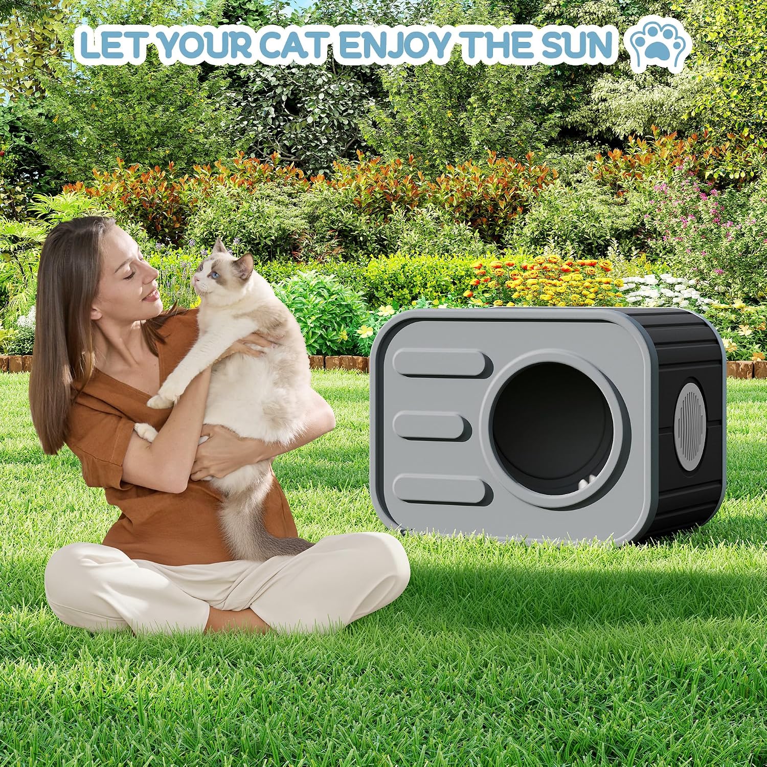 NUNU LAB Cat Litter Box Enclosure,Plastic Cat House Outdoor, Cats House for Indoor, Weatherproof Cat House, Camera Shaped Design, with Escape Door, for Small to Medium Cats (Grey) image 5